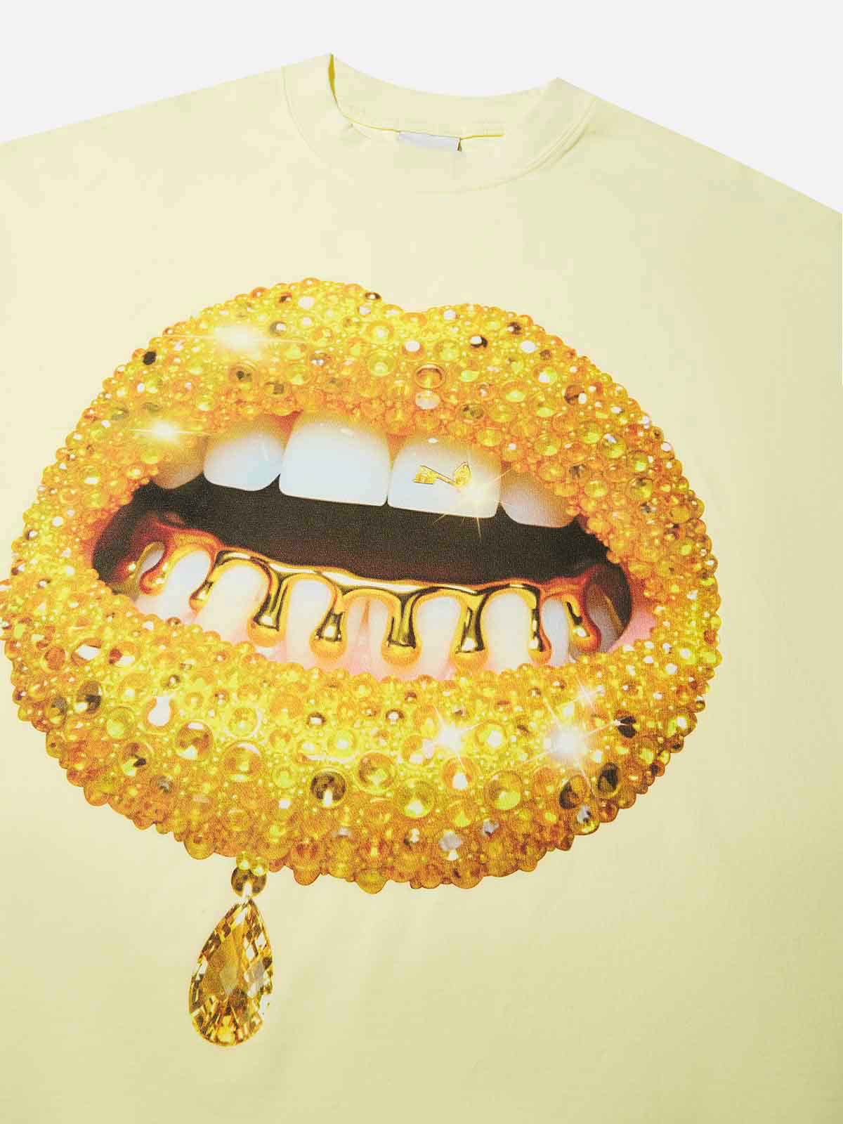 Lemon Yellow Gem Lip Print T-shirt
