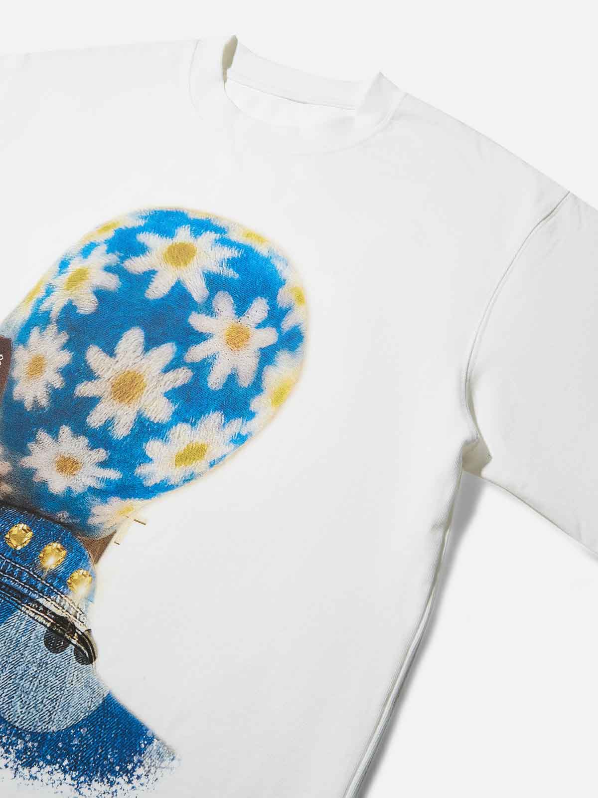 High-Quality Blue Daisy Hairstyle Print heavyweight T-shirt