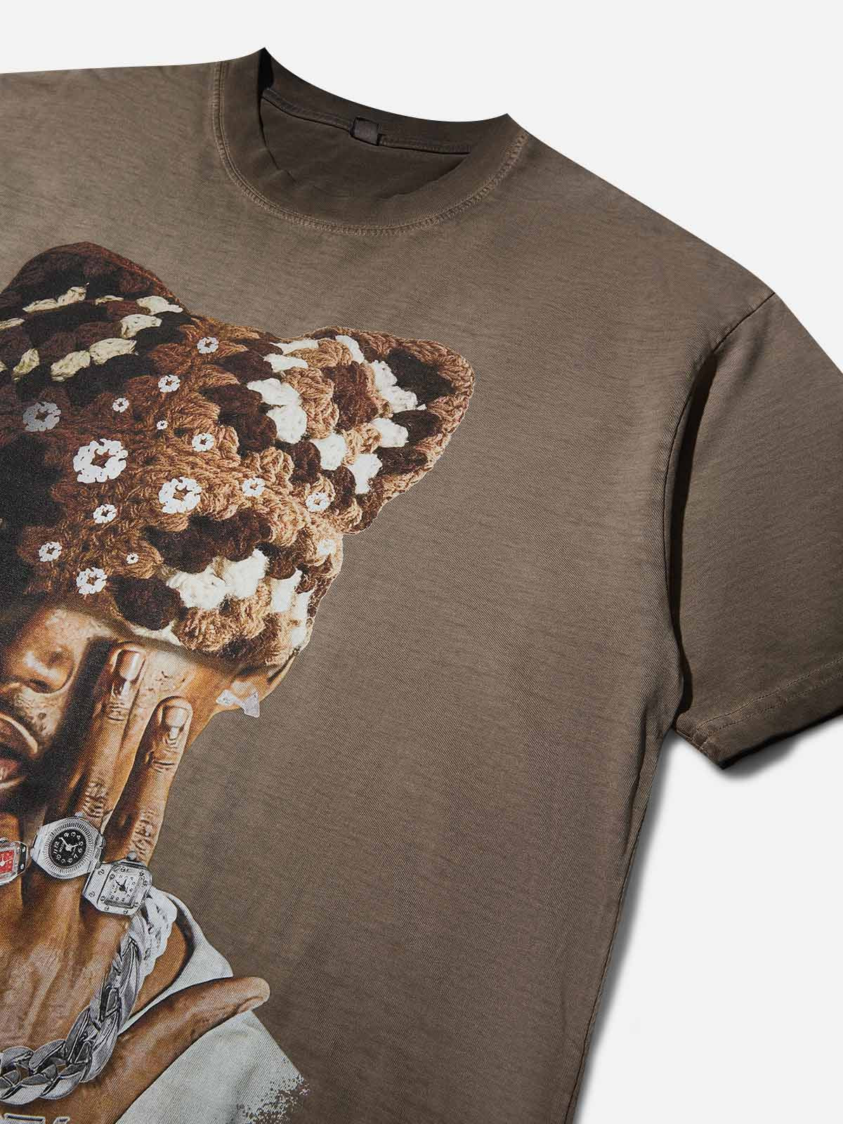 NOISSEY Chocolate Brown "Crochet Cat Beanie" Portrait Vintage Wash Tee