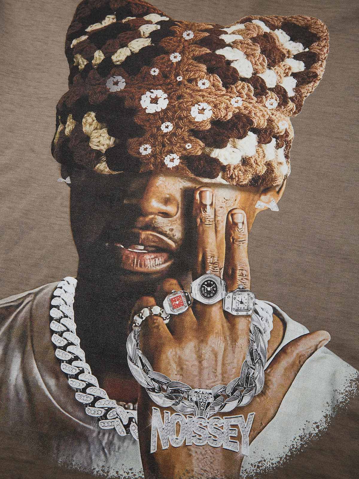 Chocolate Brown Kitty Cap Gradient Print T-shirt