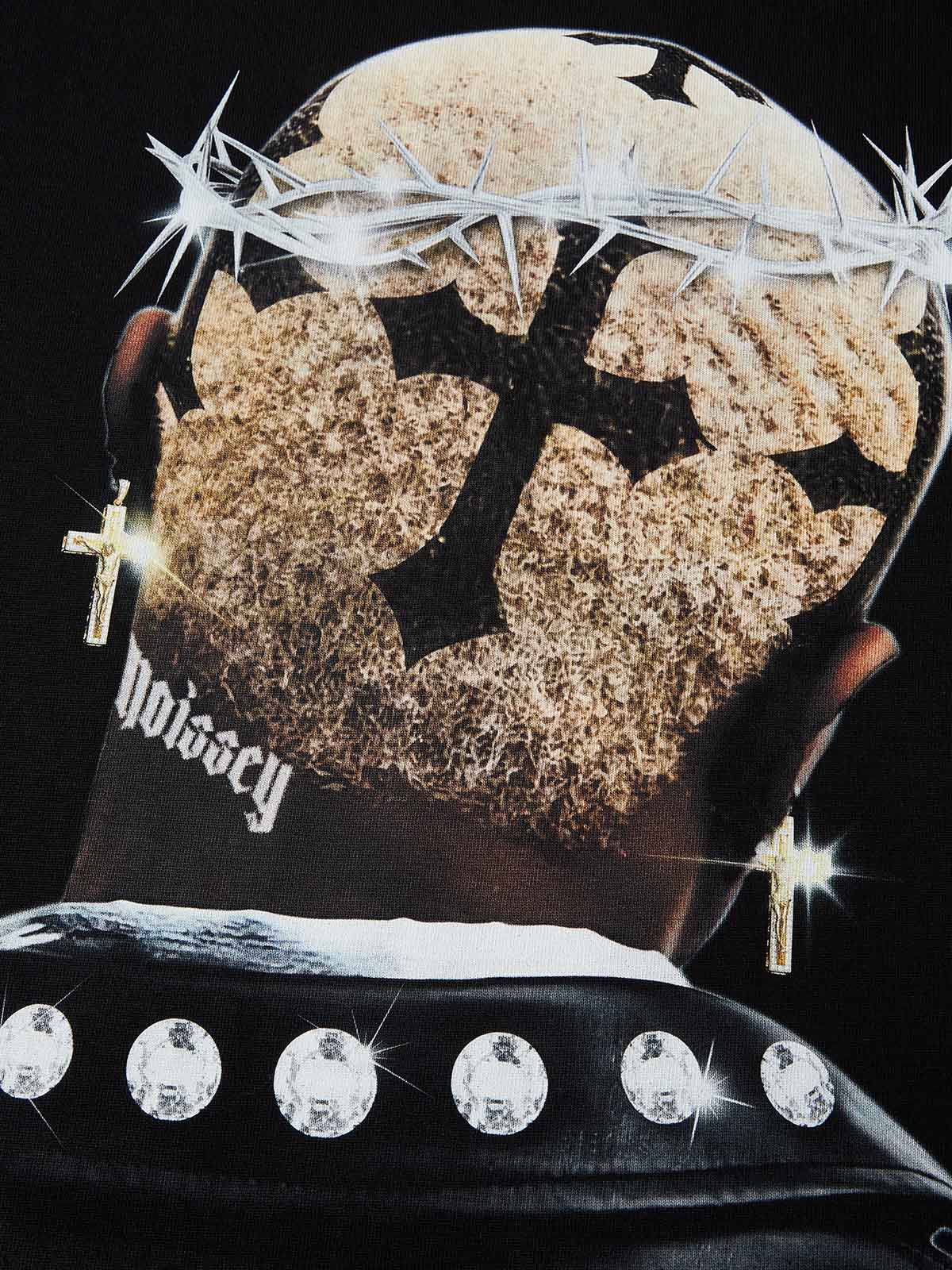 High quality Cross Hairstyle and Diamond Thorn Crown Print 350g T-shirt