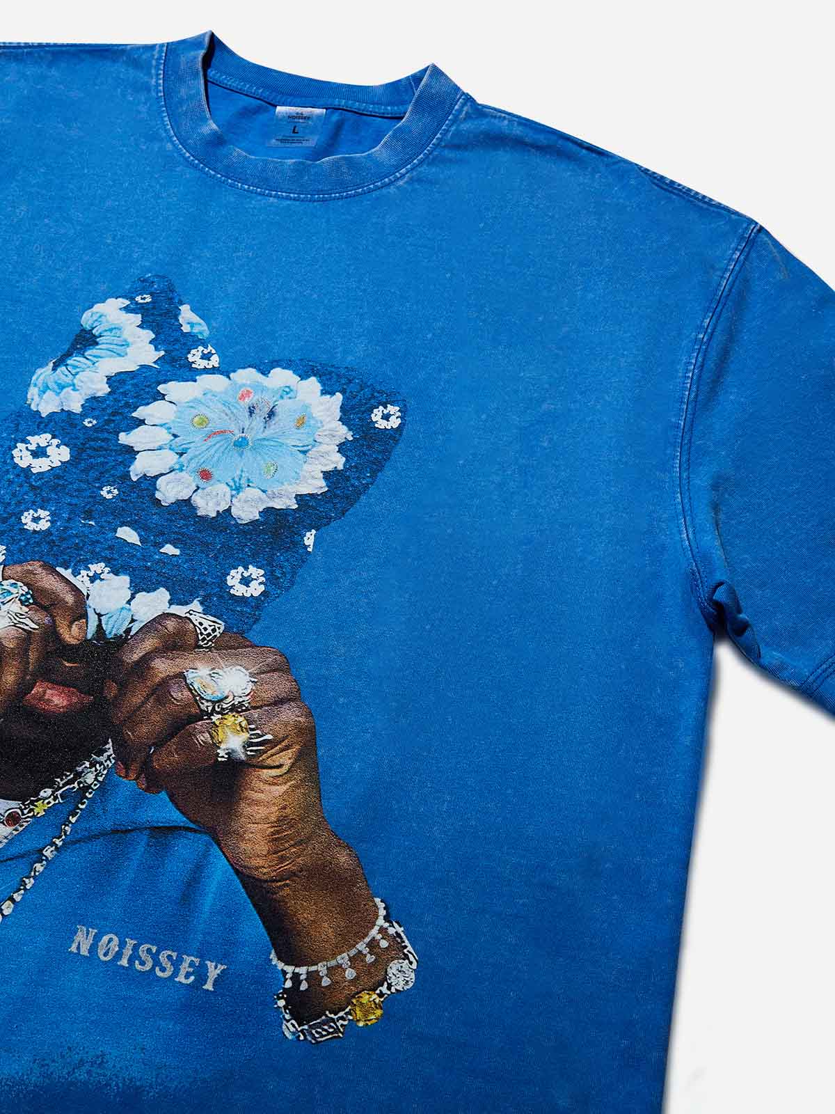 Sapphire Blue Knit Hat Wash Blue Print T-shirt