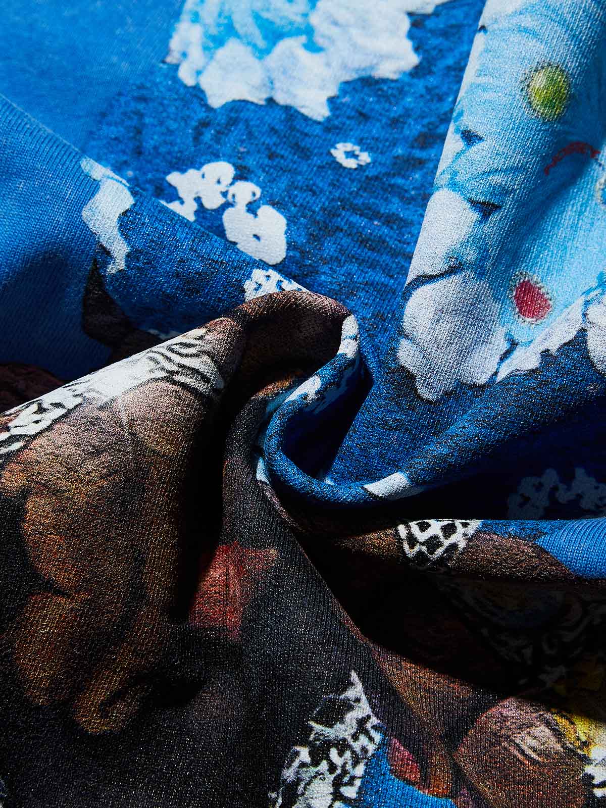 Sapphire Blue Knit Hat Wash Blue Print T-shirt