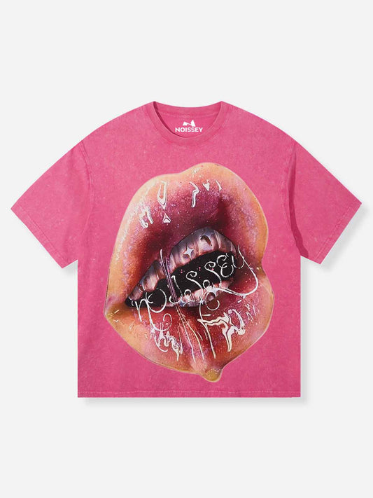 Lip & Teeth Print Pink T-shirt