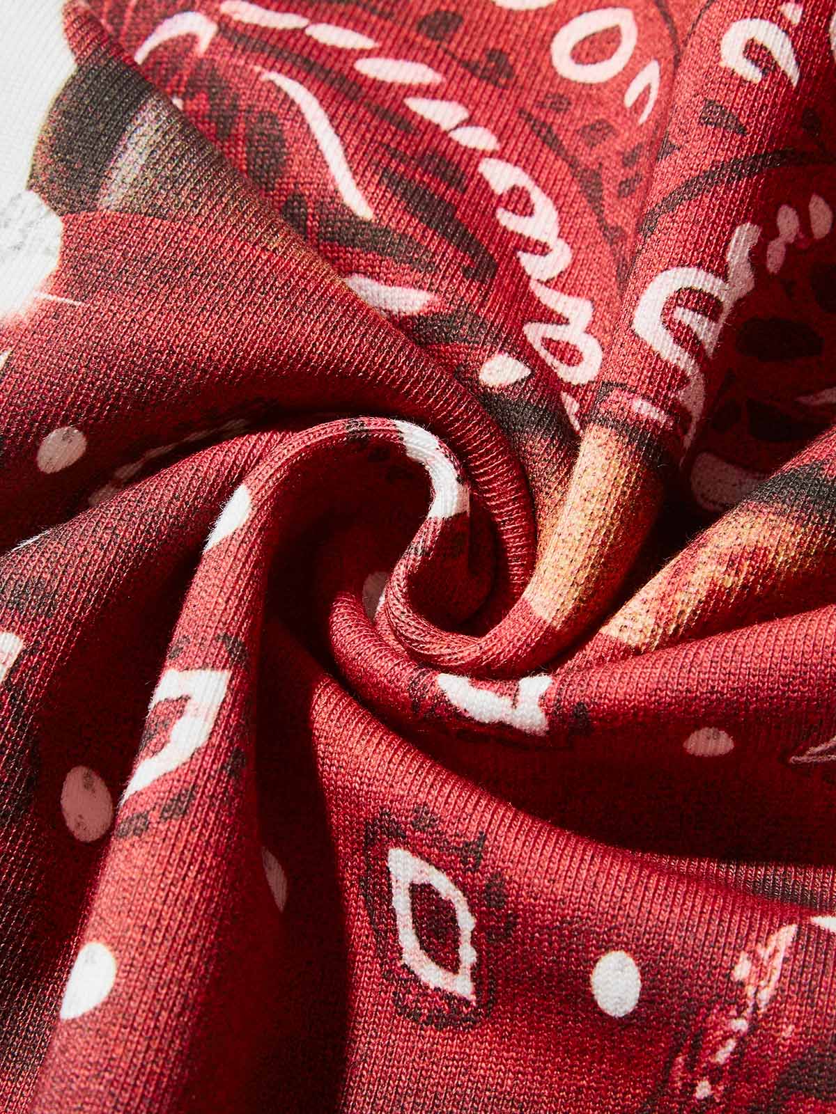 High Quality Red Paisley Bandana Face Mask Print 350g T-shirt