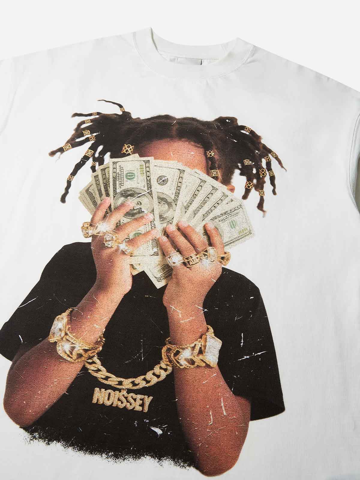 Wealthy Girl Counting Cash Print T-Shirt