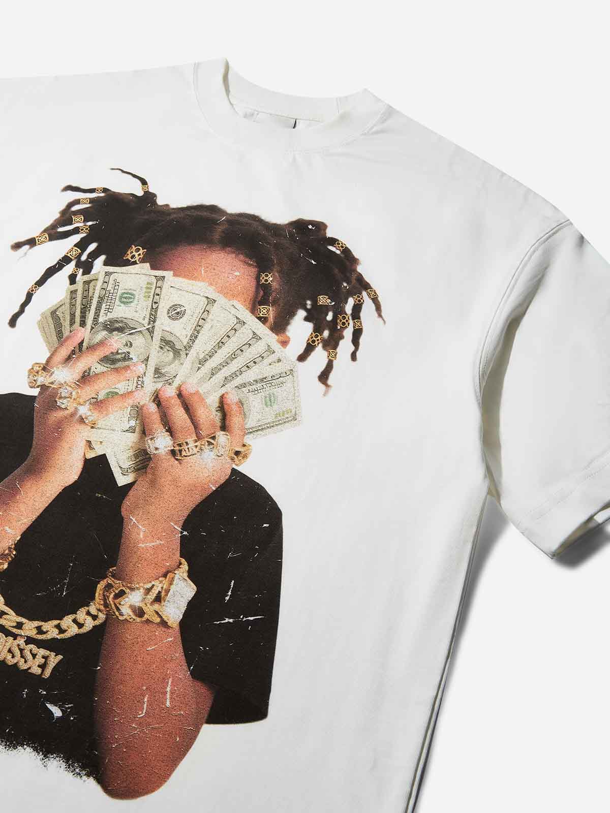 Wealthy Girl Counting Cash Print T-Shirt