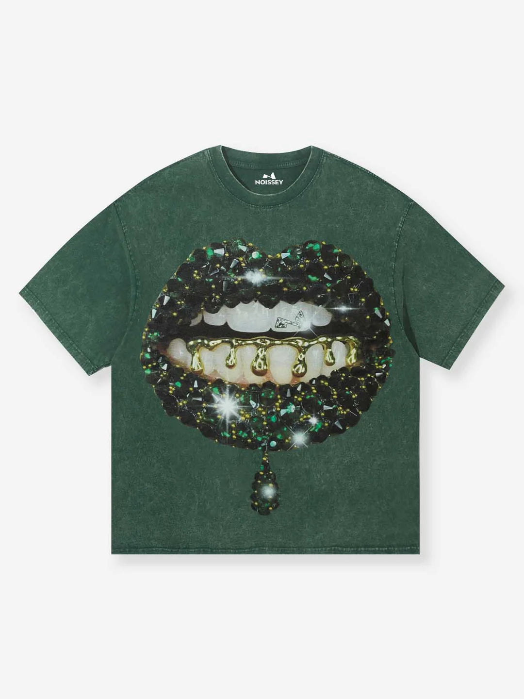 High Quality Green Gem Lip Wash Print heavyweight T-shirt