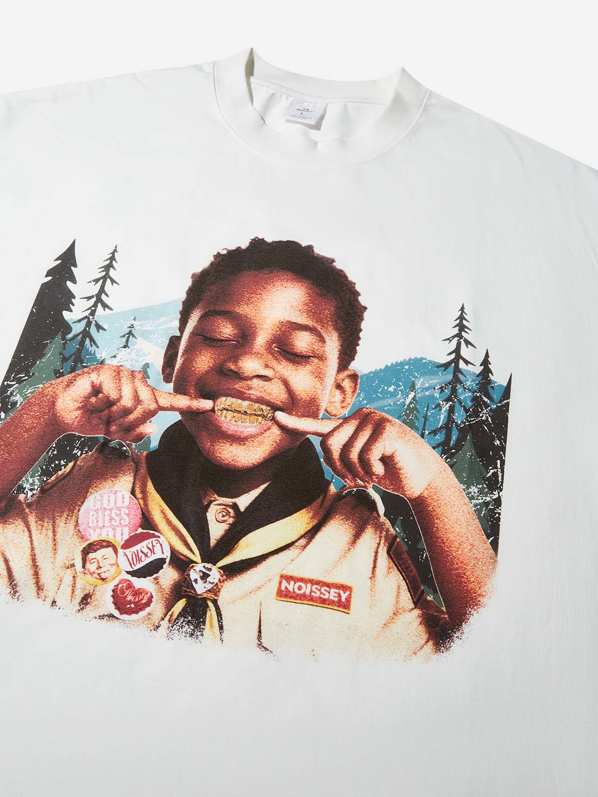 Boxy Oversized T-shirt with Grills-Wearing Kid Print