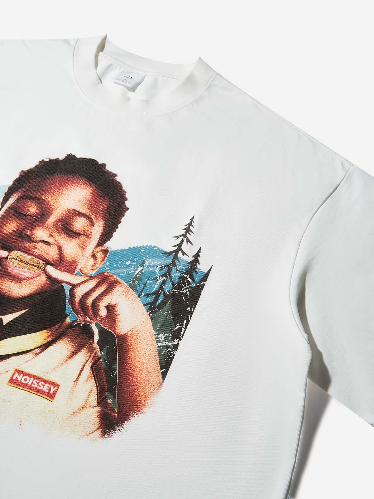 Boxy Oversized T-shirt with Grills-Wearing Kid Print