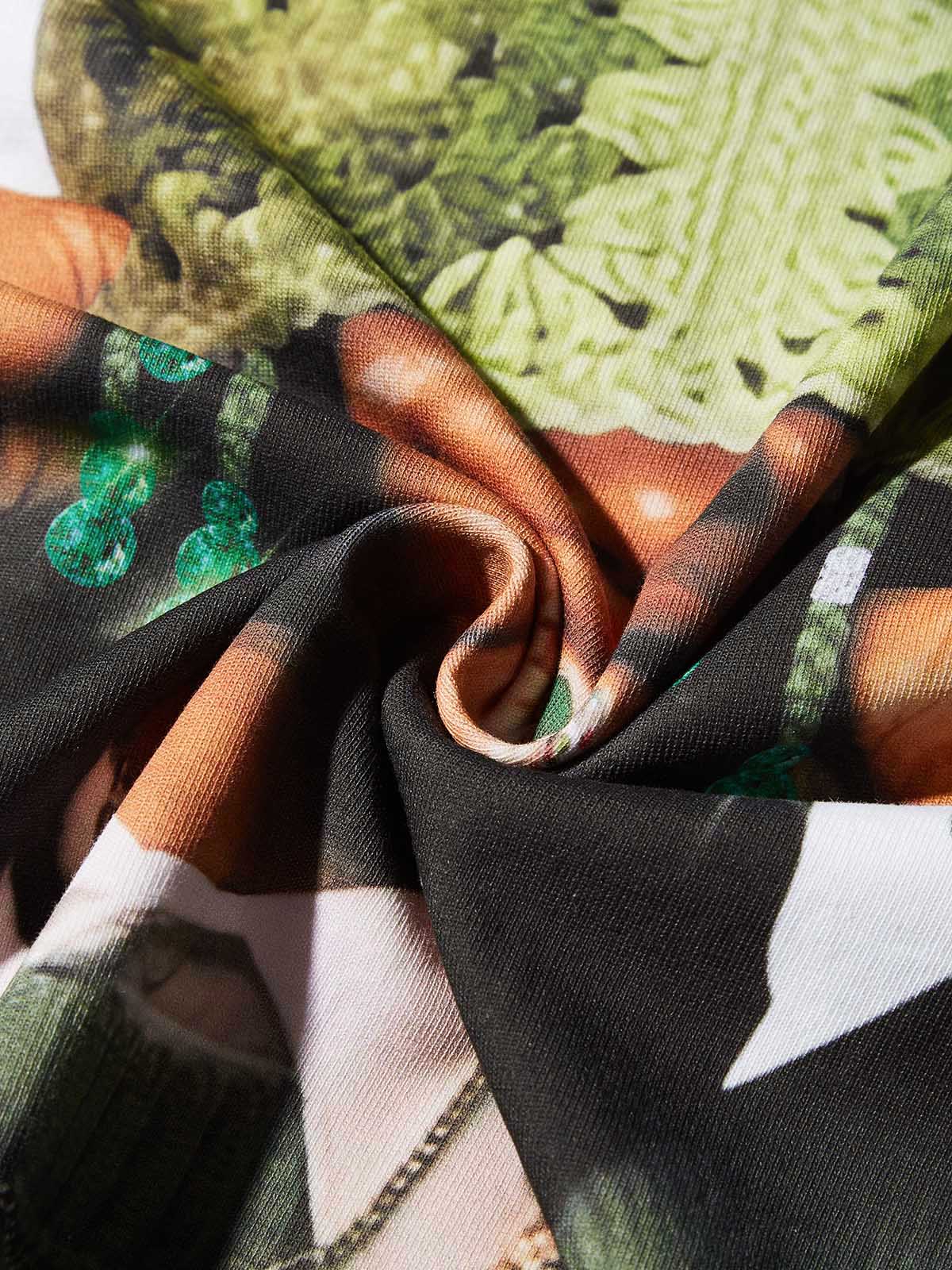 Boxy oversized T-shirt Avocado Green Cat Ear Crochet Hat Printed