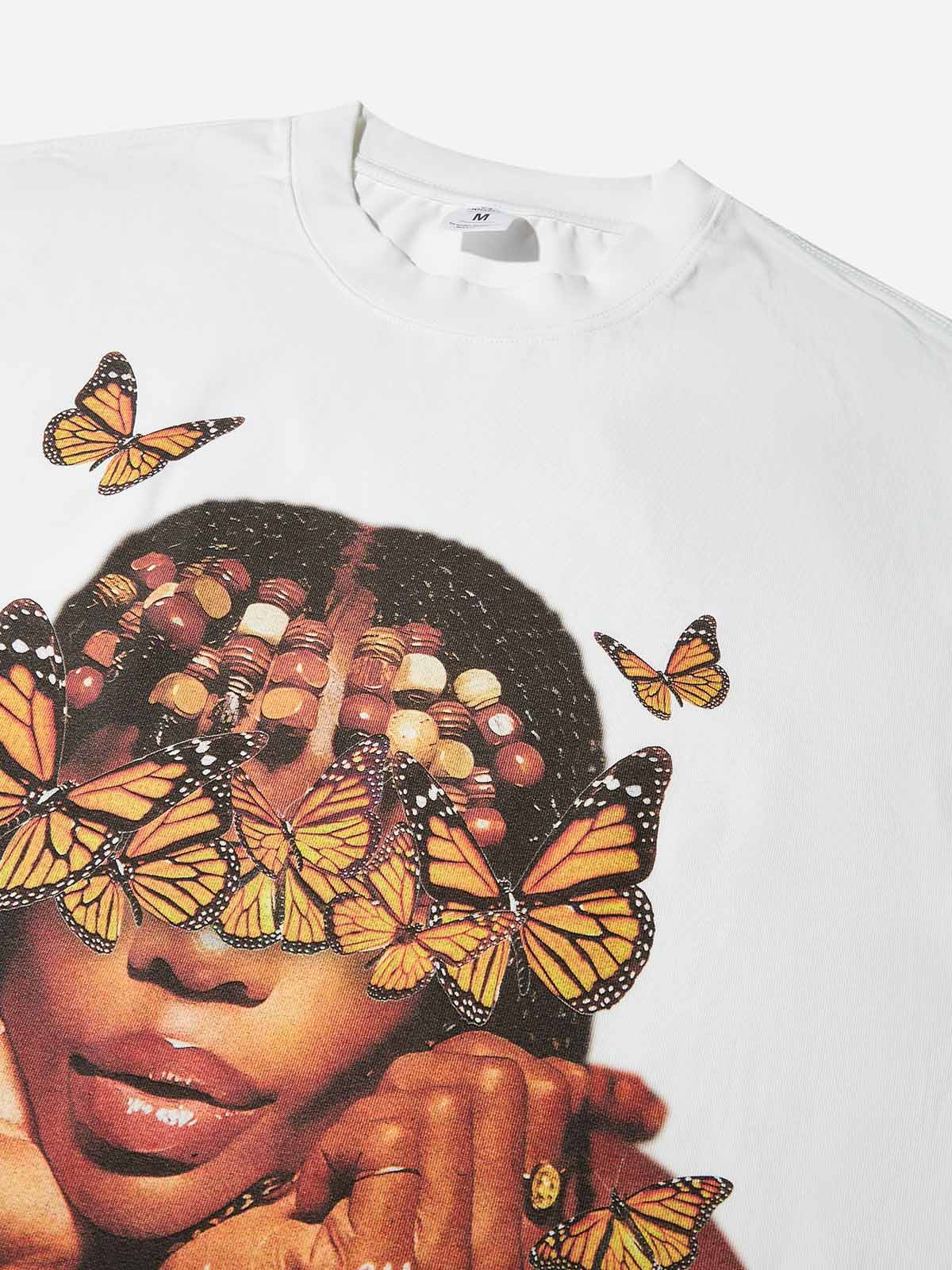 Boxy Oversized T-shirt "Retro Girl & Butterfly"