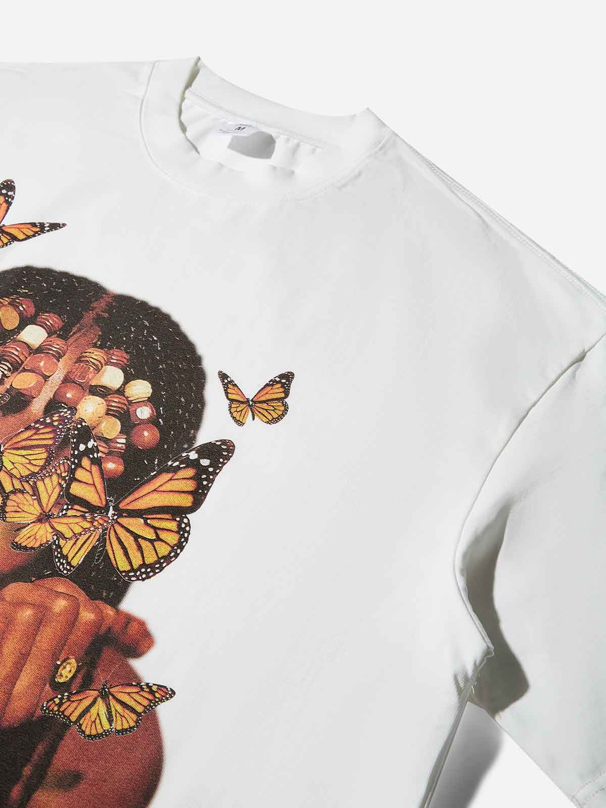 Boxy Oversized T-shirt "Retro Girl & Butterfly"