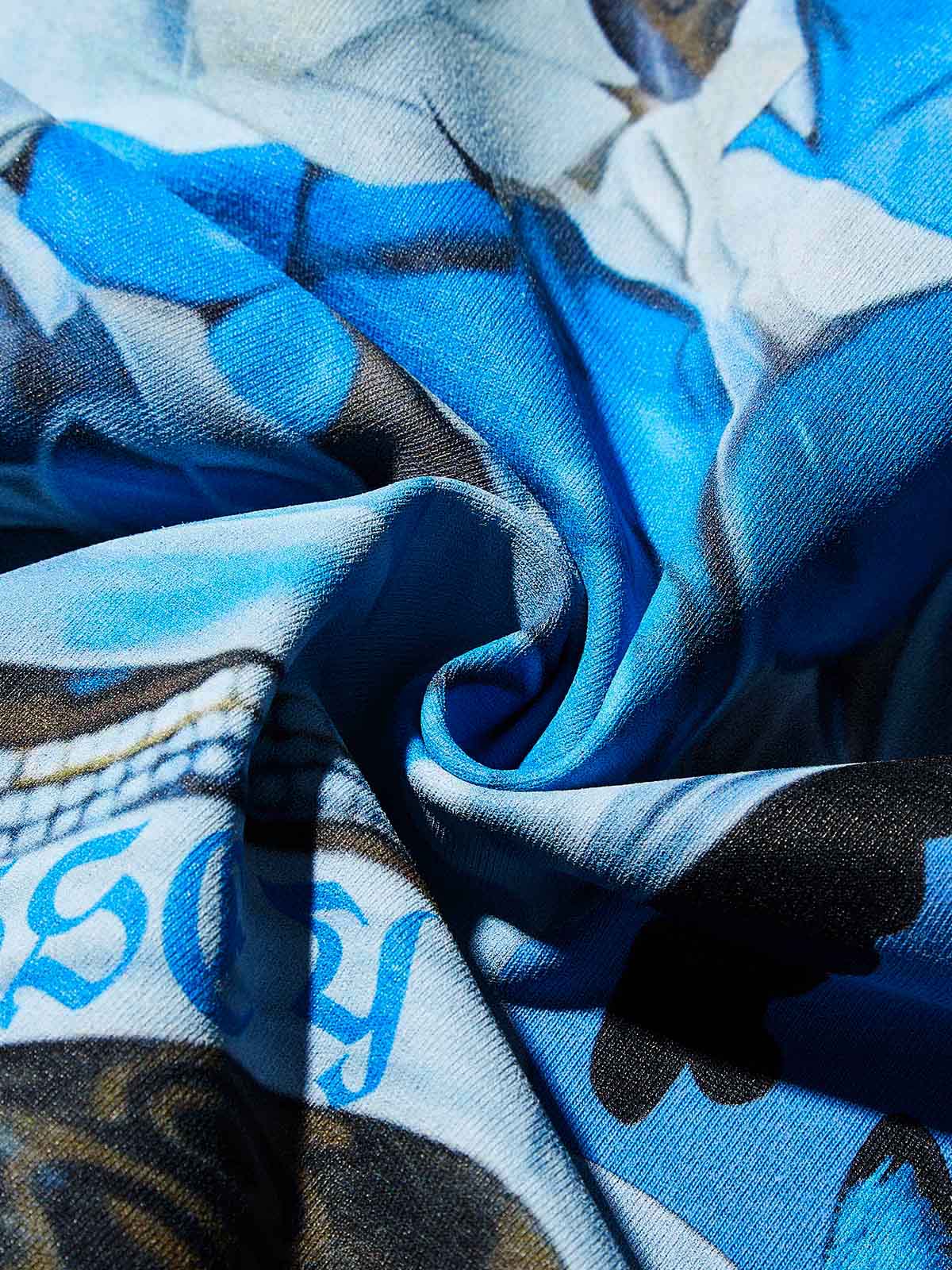 Blue butterfly art veil washed printed T-shirt