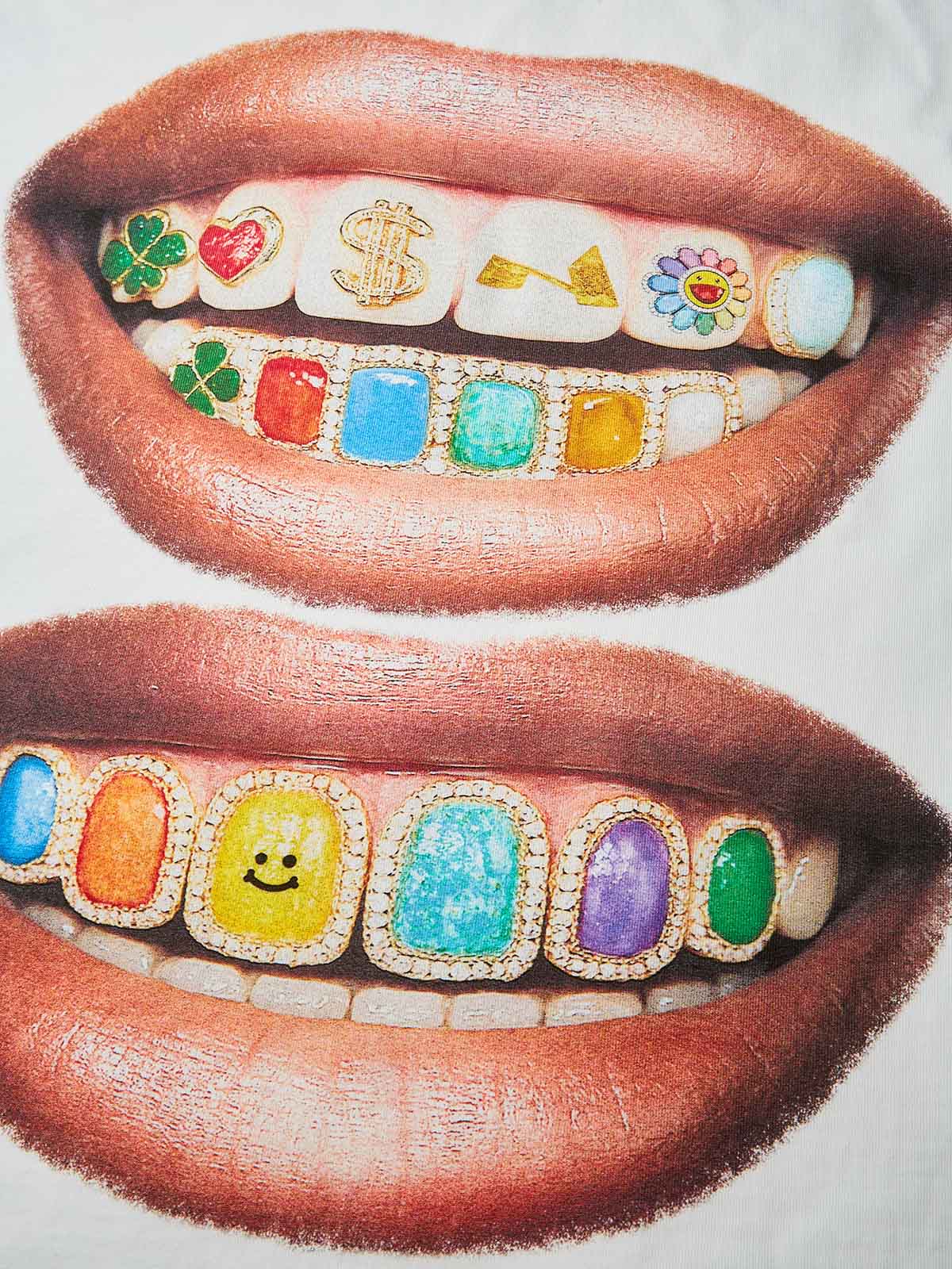 Iridescent Gem Grills Lip Print Boxy oversized T-shirt