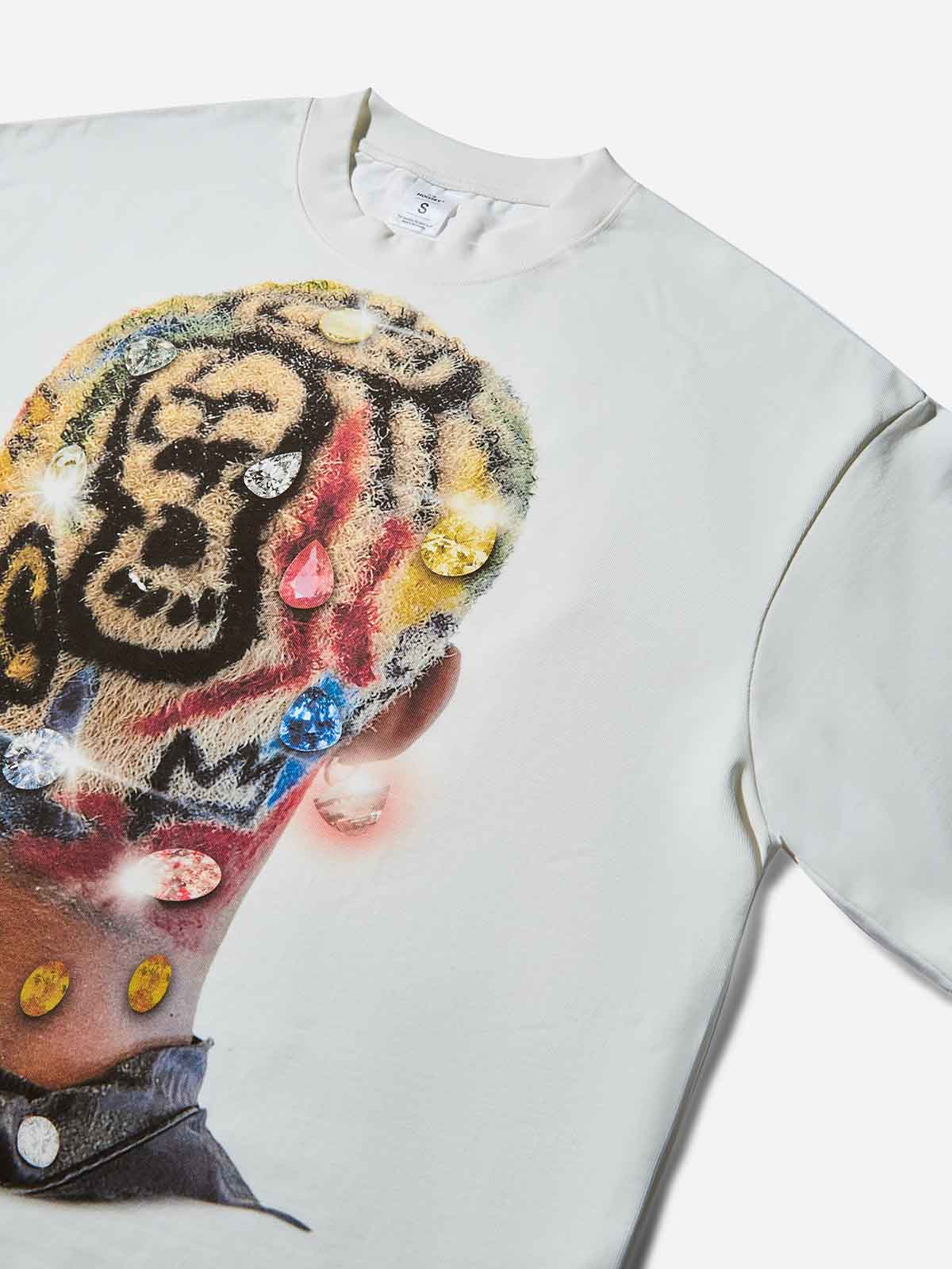 Boxy oversized T-shirt Colored Hair Diamond Print T-shirt