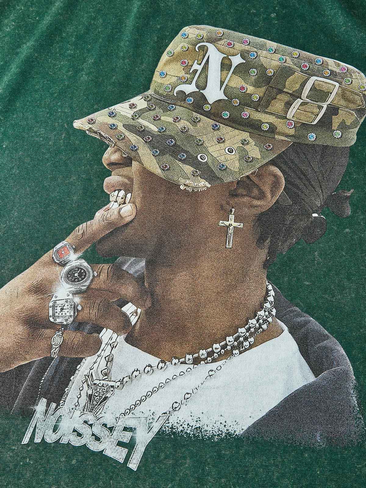 Camo Military Cap Character Green Washed Print T-shirt