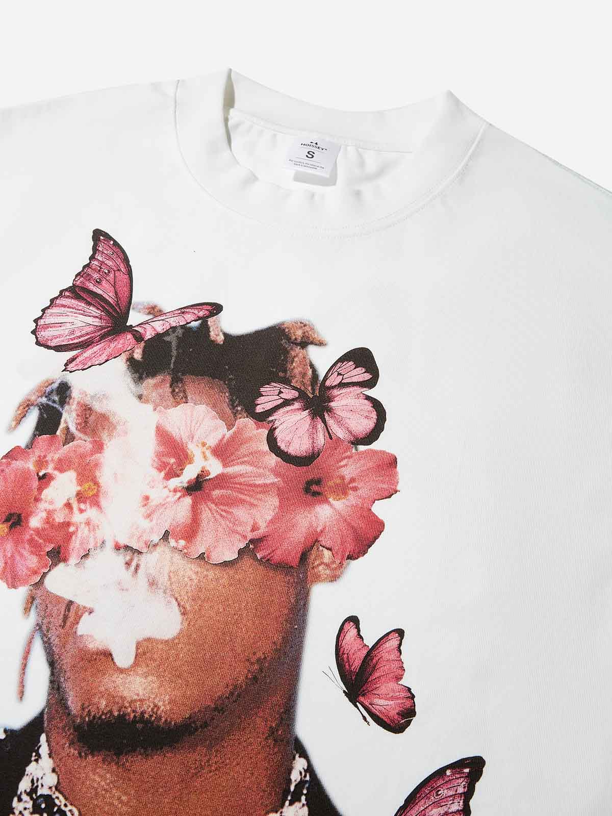 Boxy Oversized T-shirt with Floral & Butterfly Boy Print