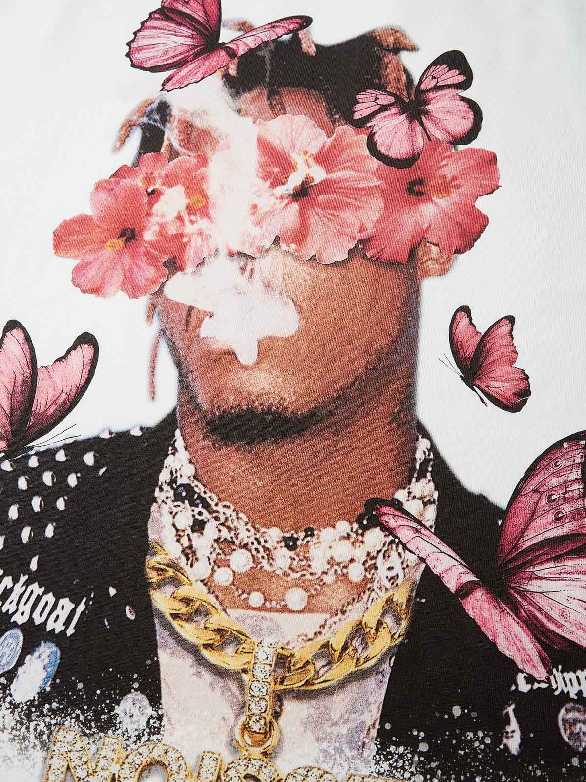 Boxy Oversized T-shirt with Floral & Butterfly Boy Print