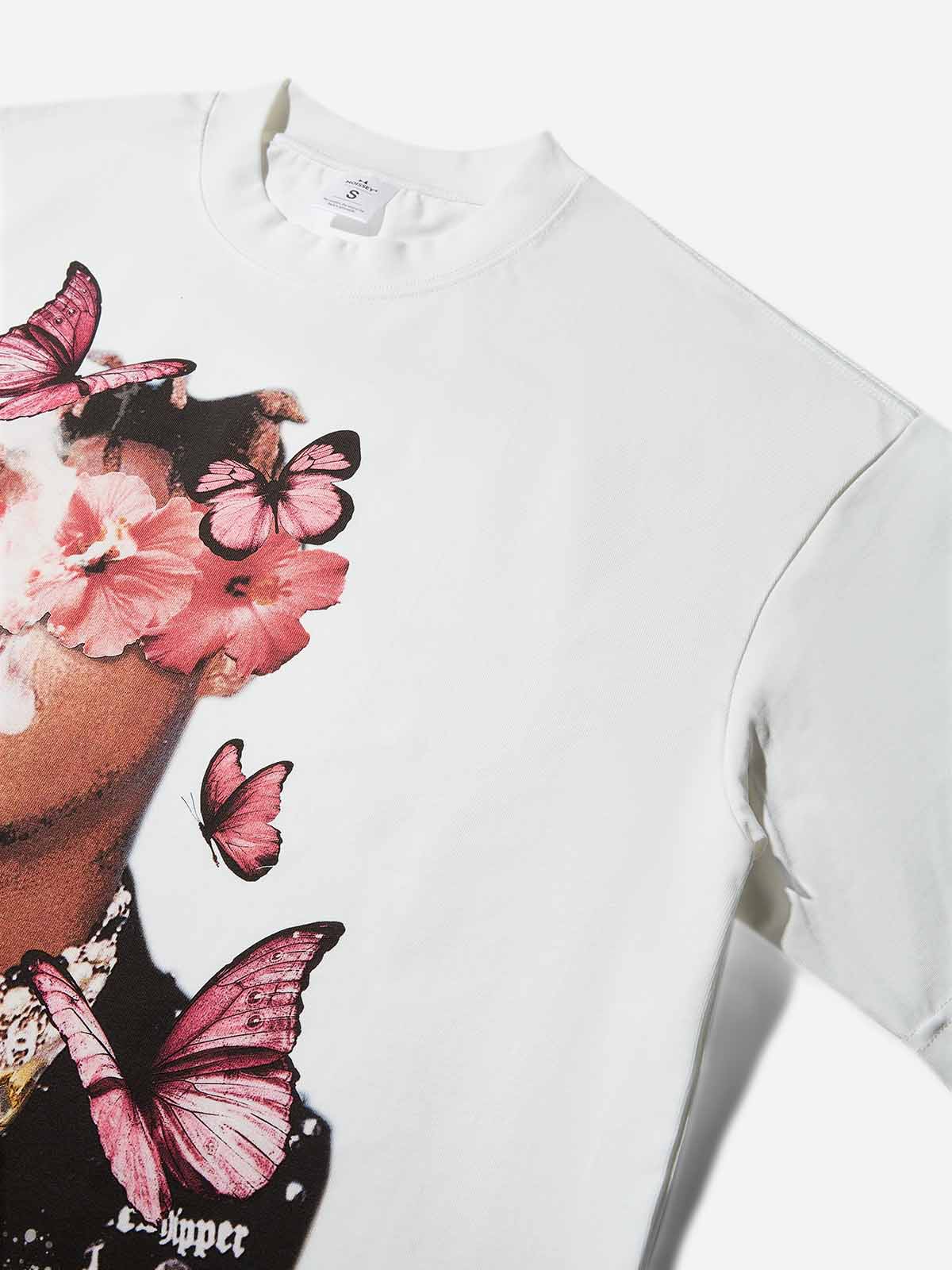Boxy Oversized T-shirt with Floral & Butterfly Boy Print