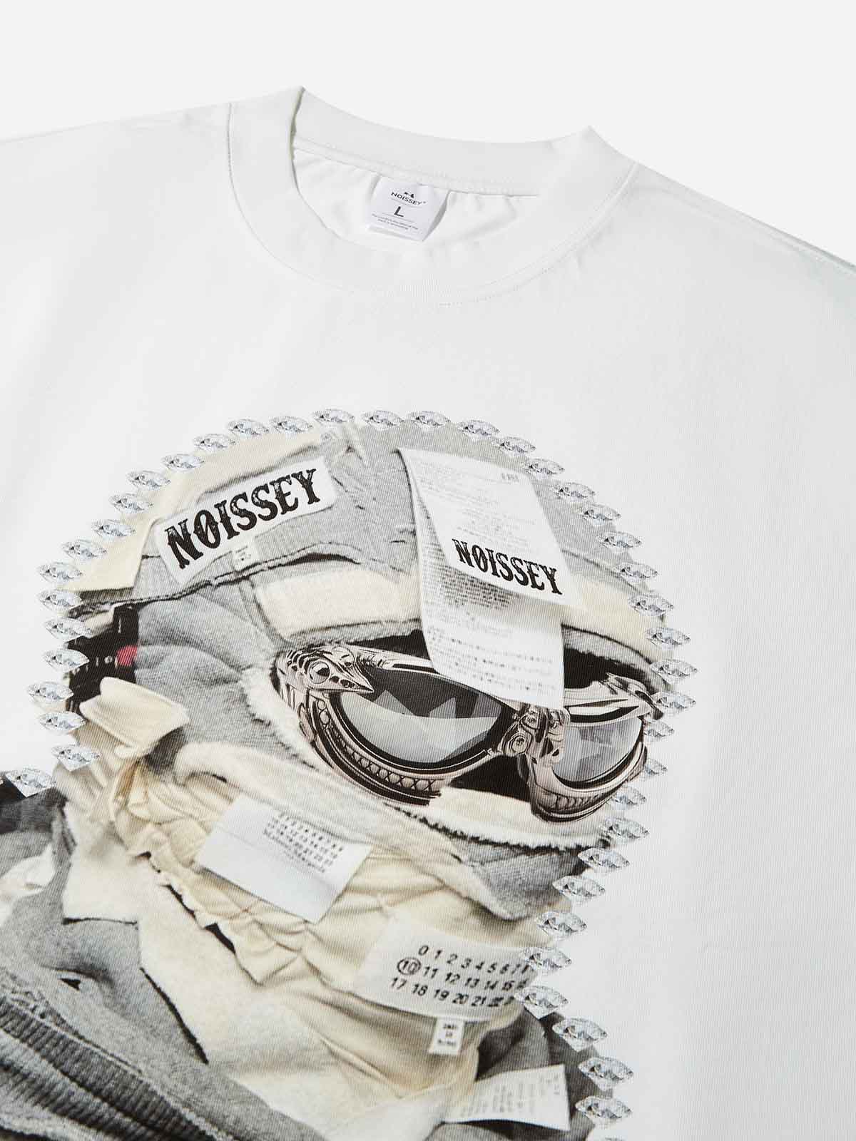 Boxy oversized T-shirt Shattered Collage Mask Multicolor Print