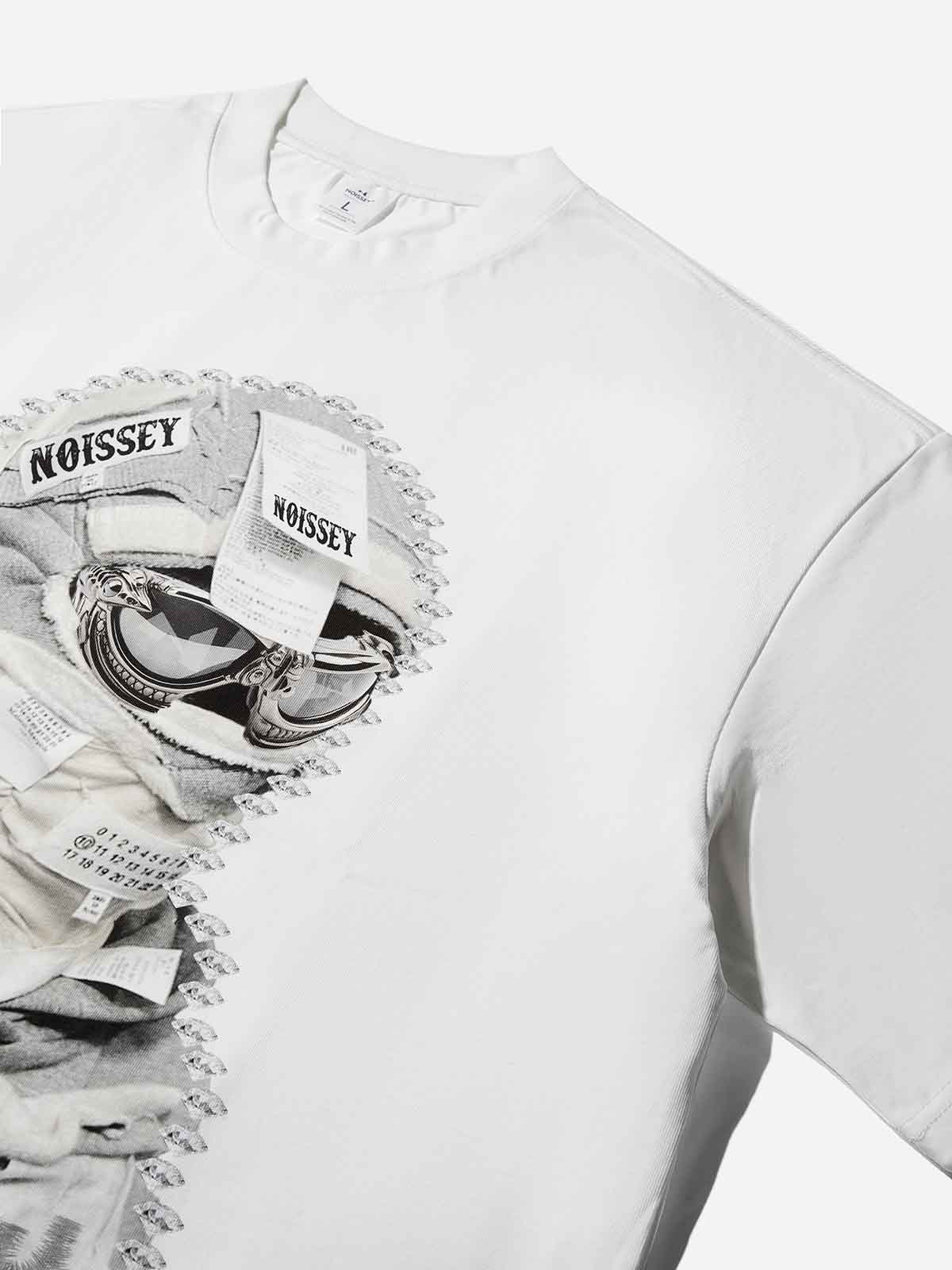 Boxy oversized T-shirt Shattered Collage Mask Multicolor Print