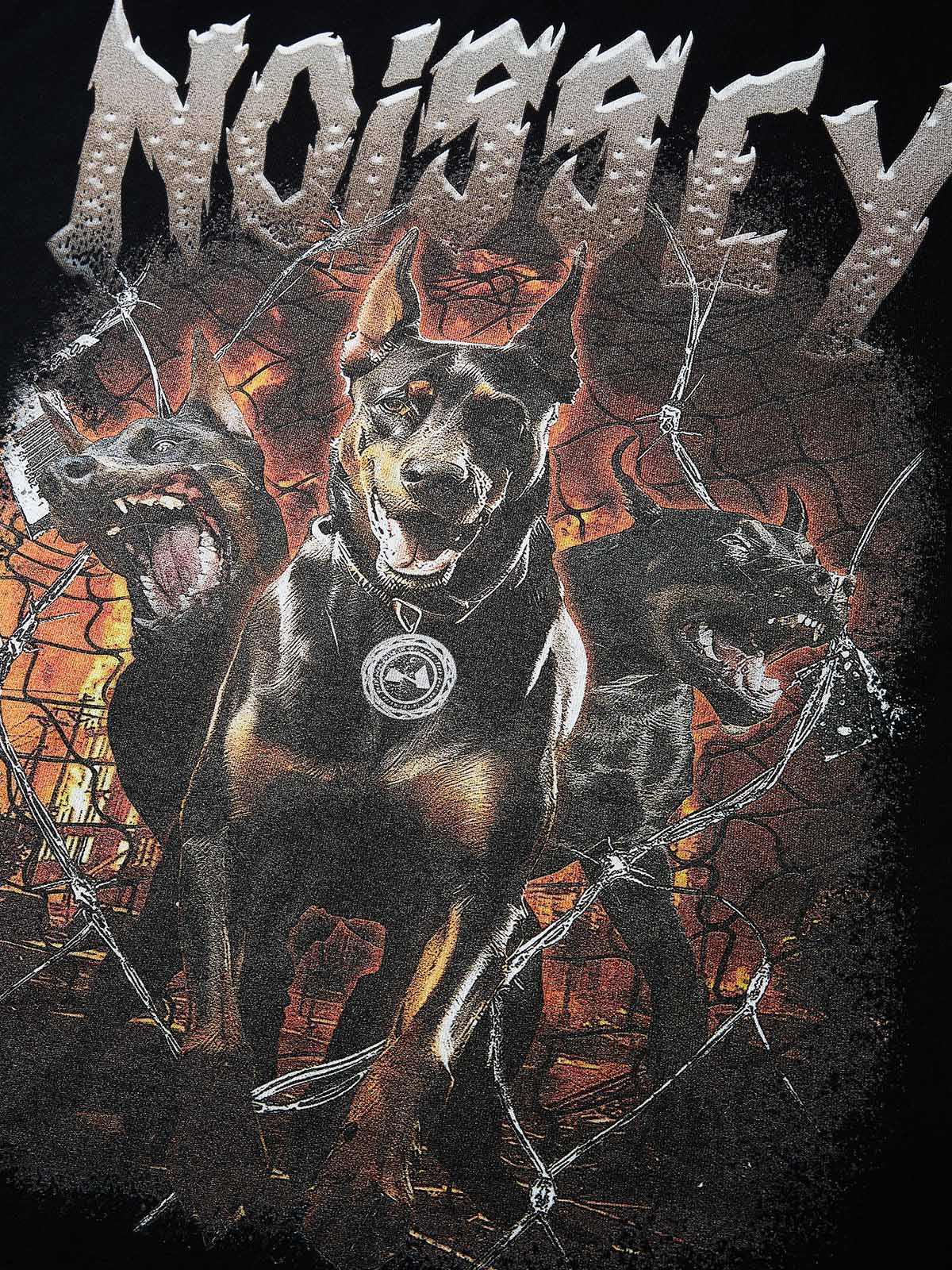 Boxy Oversized T-shirt "Three-Headed Doberman Breaking Through Barbed Wire"