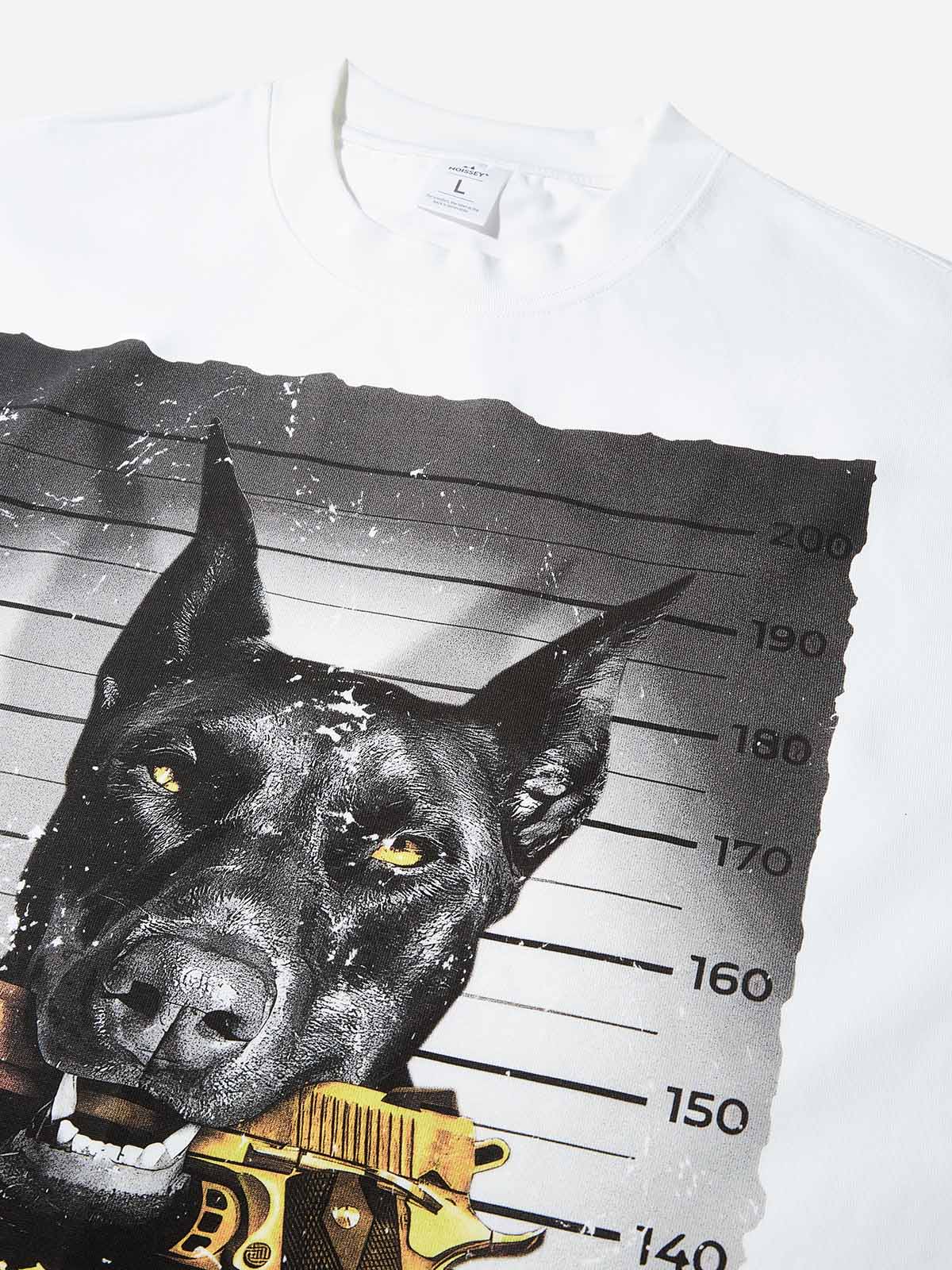 Boxy Oversized T-shirt with Doberman Prison Mugshot Print