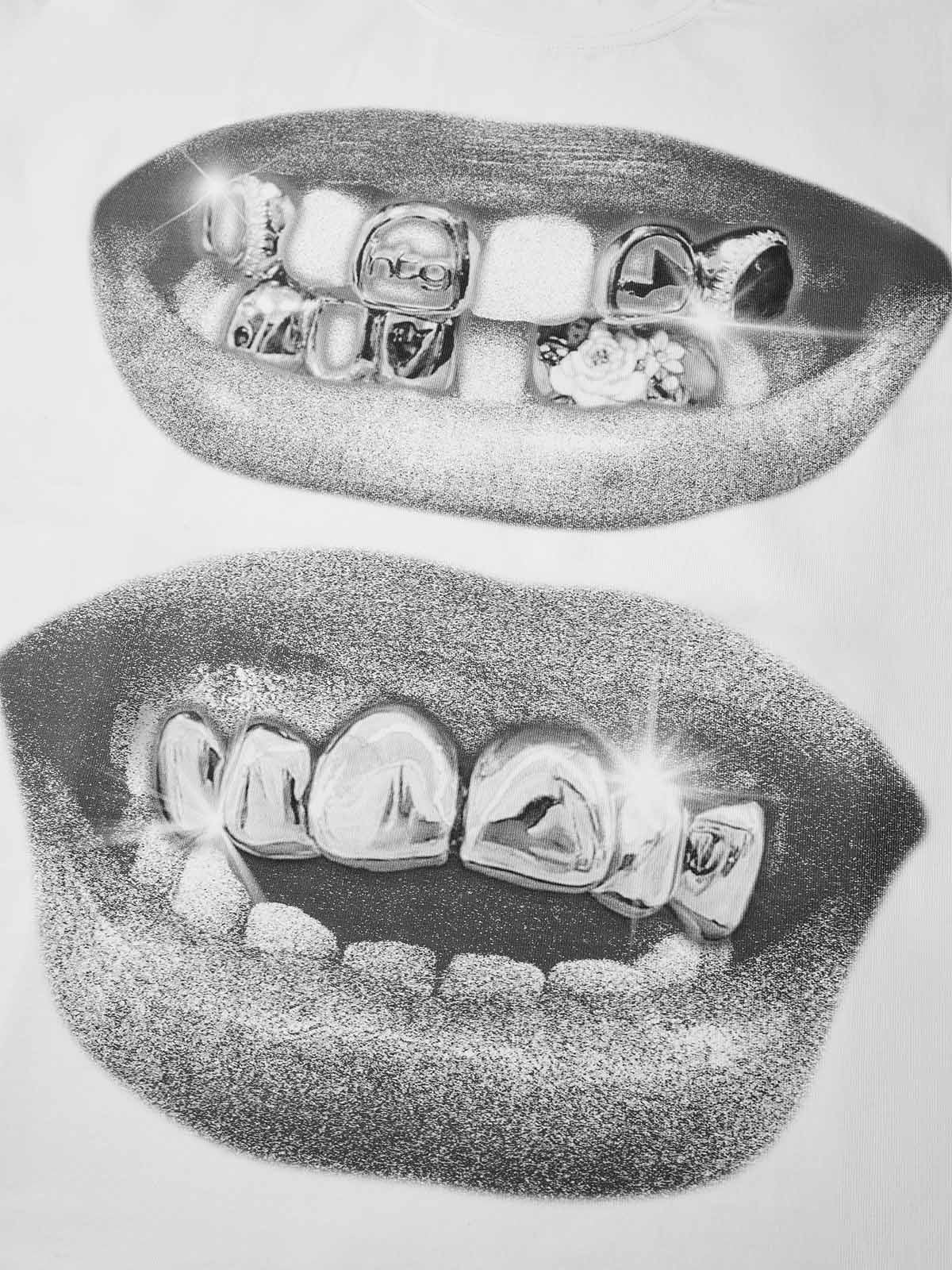 Boxy oversized T-shirt Retro Black Lips Grills Print