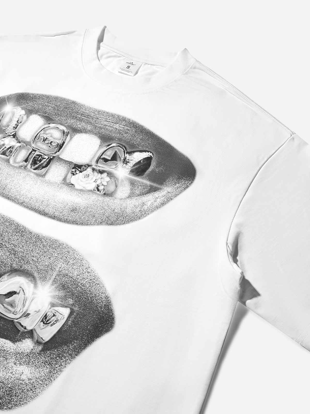 Boxy oversized T-shirt Retro Black Lips Grills Print