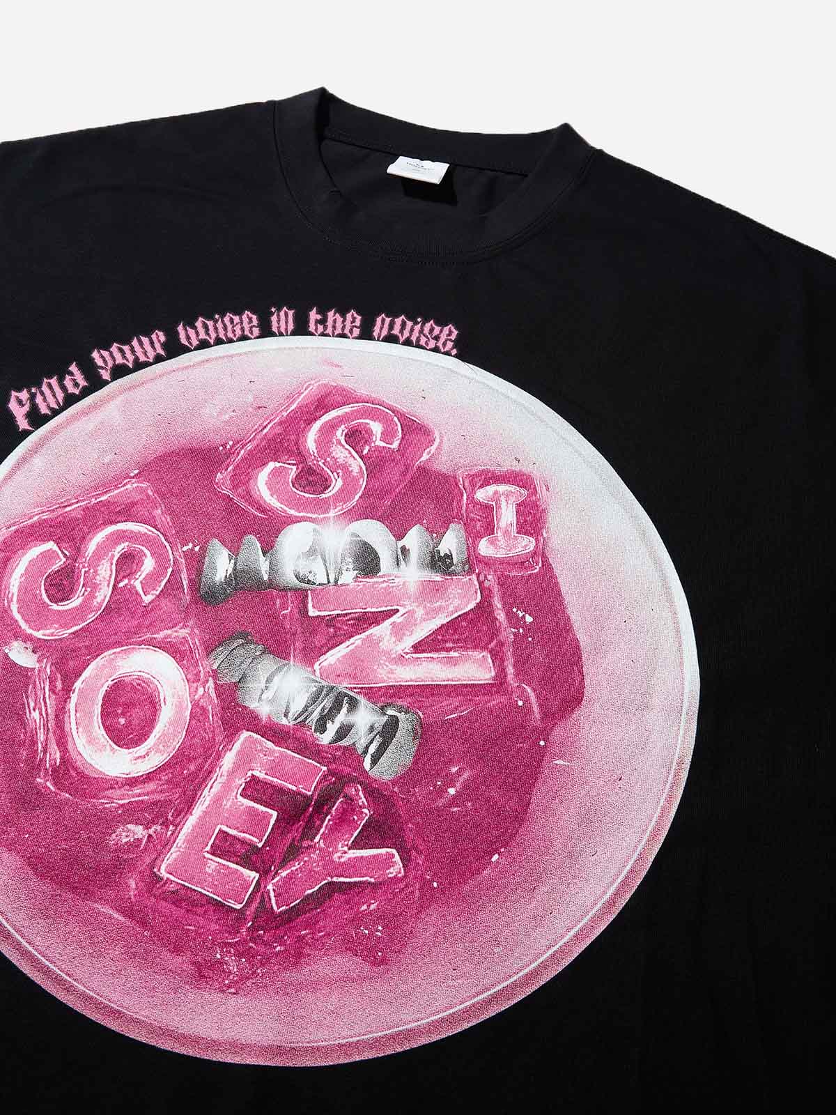 Boxy Oversized T-shirt with Pink Icy Drink Print