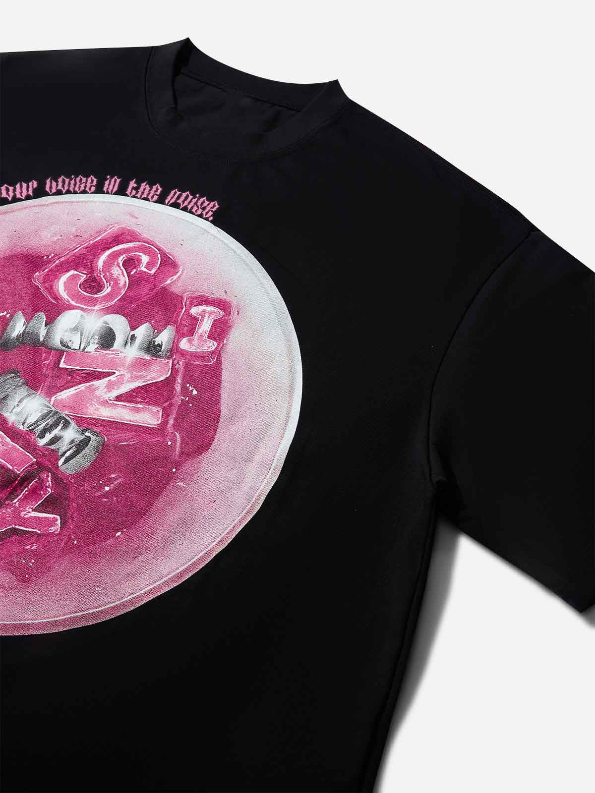 Boxy Oversized T-shirt with Pink Icy Drink Print