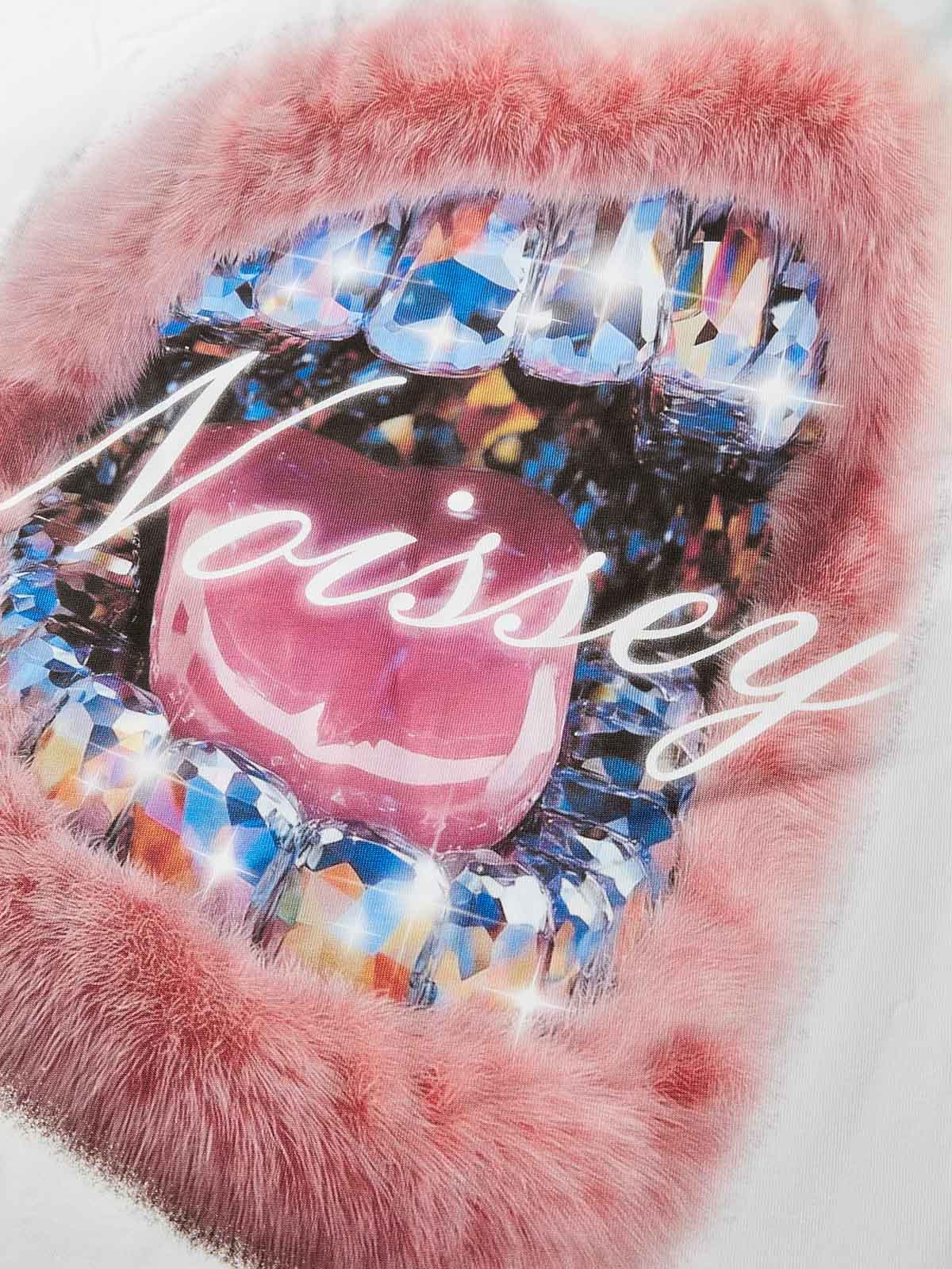 Boxy Oversized T-Shirt with Artistic Diamond Plush Lip Print