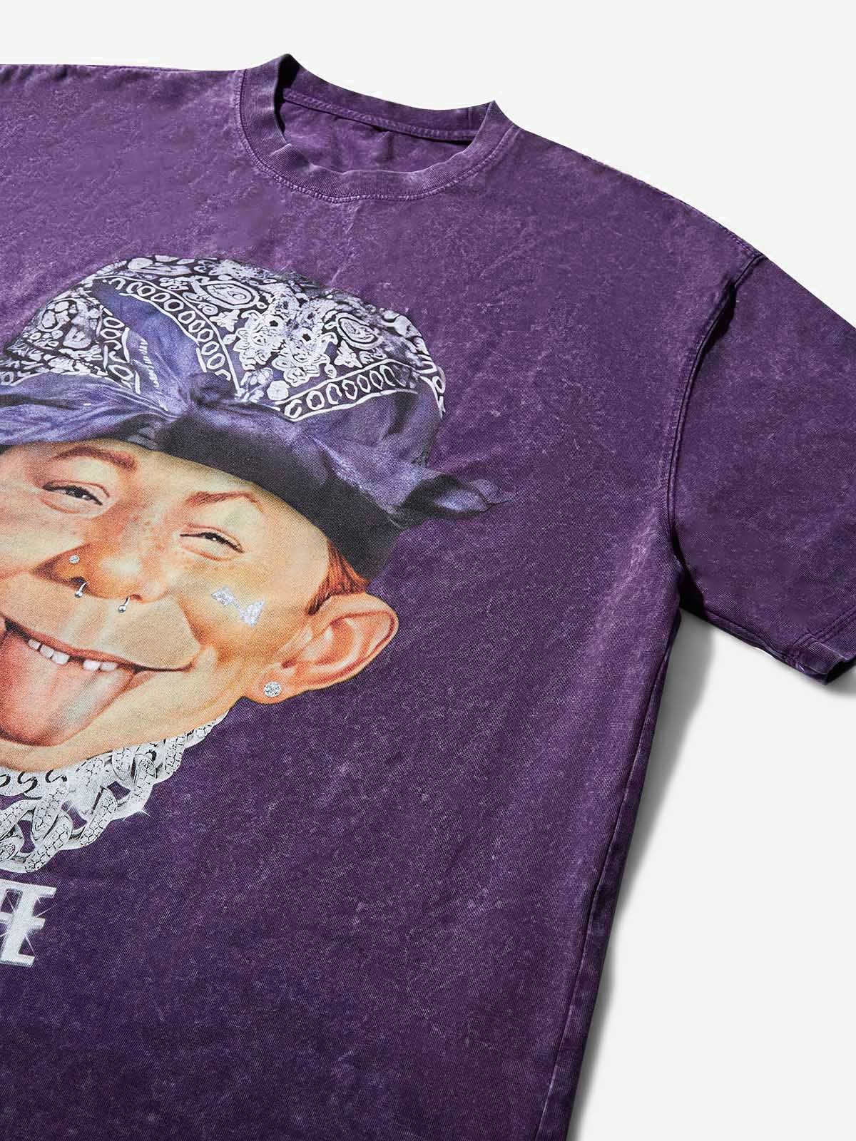 Bad Boy with Purple Paisley Headscarf Washed Print T-shirt
