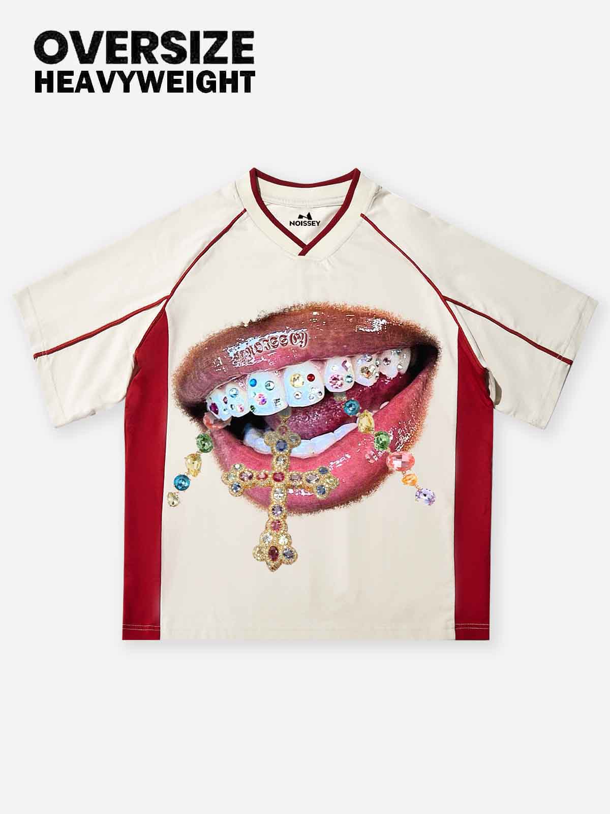 Diamond Teeth Cross Print T-shirt