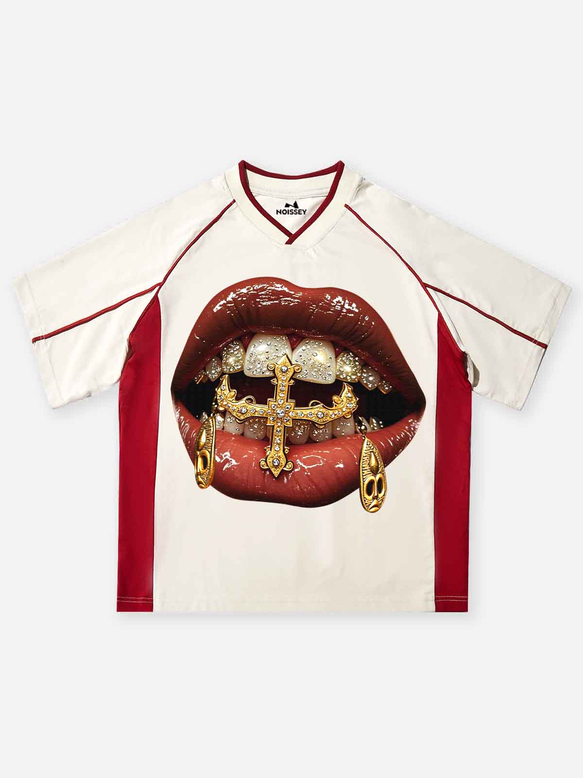 Gold Diamond Ring & Mask Culture Lip Print T-shirt