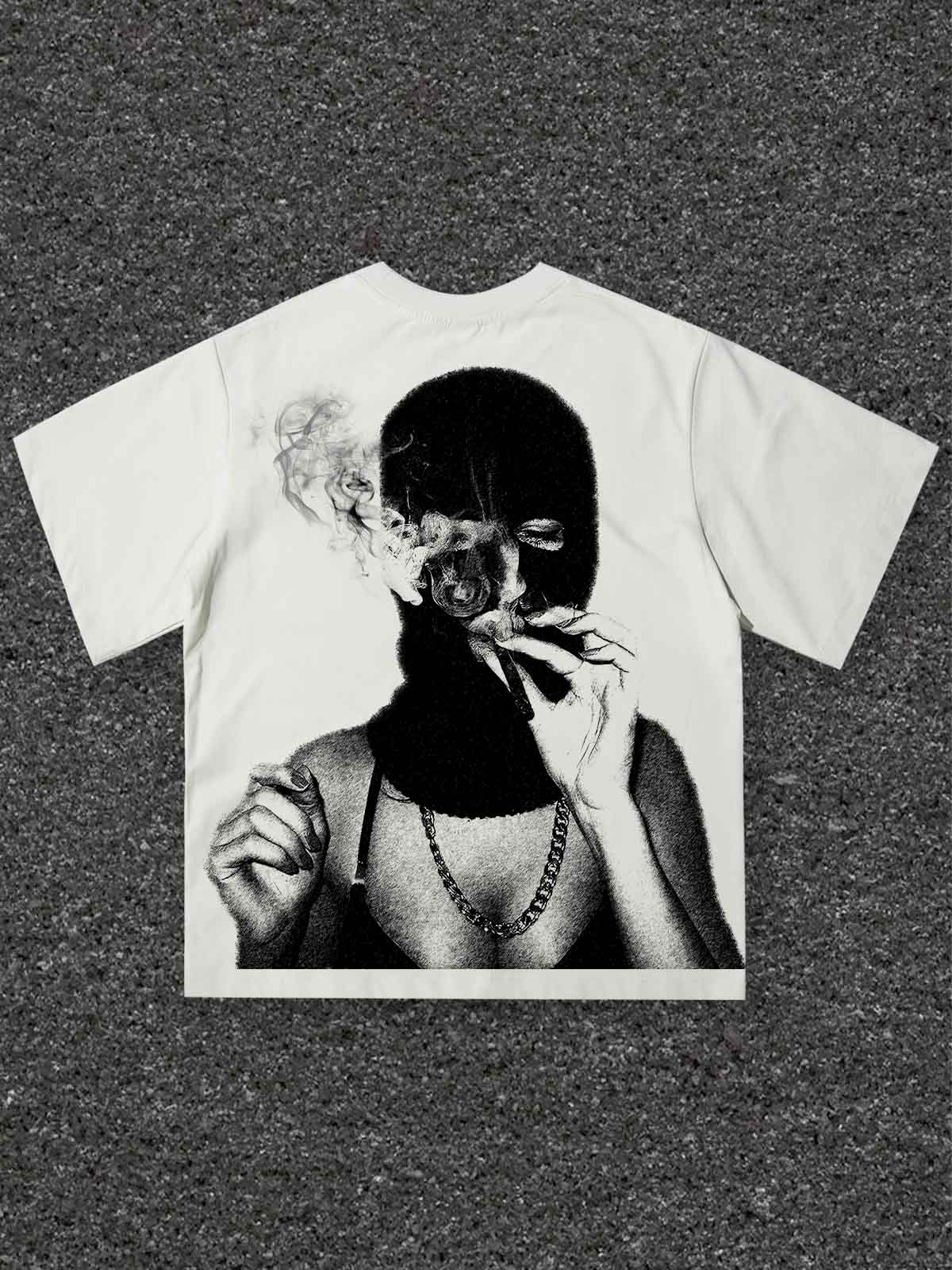 Sports T-shirt for Women with Black and White Balaclava Front & Back Print