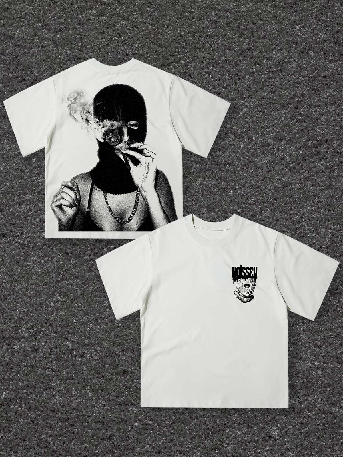 Sports T-shirt for Women with Black and White Balaclava Front & Back Print