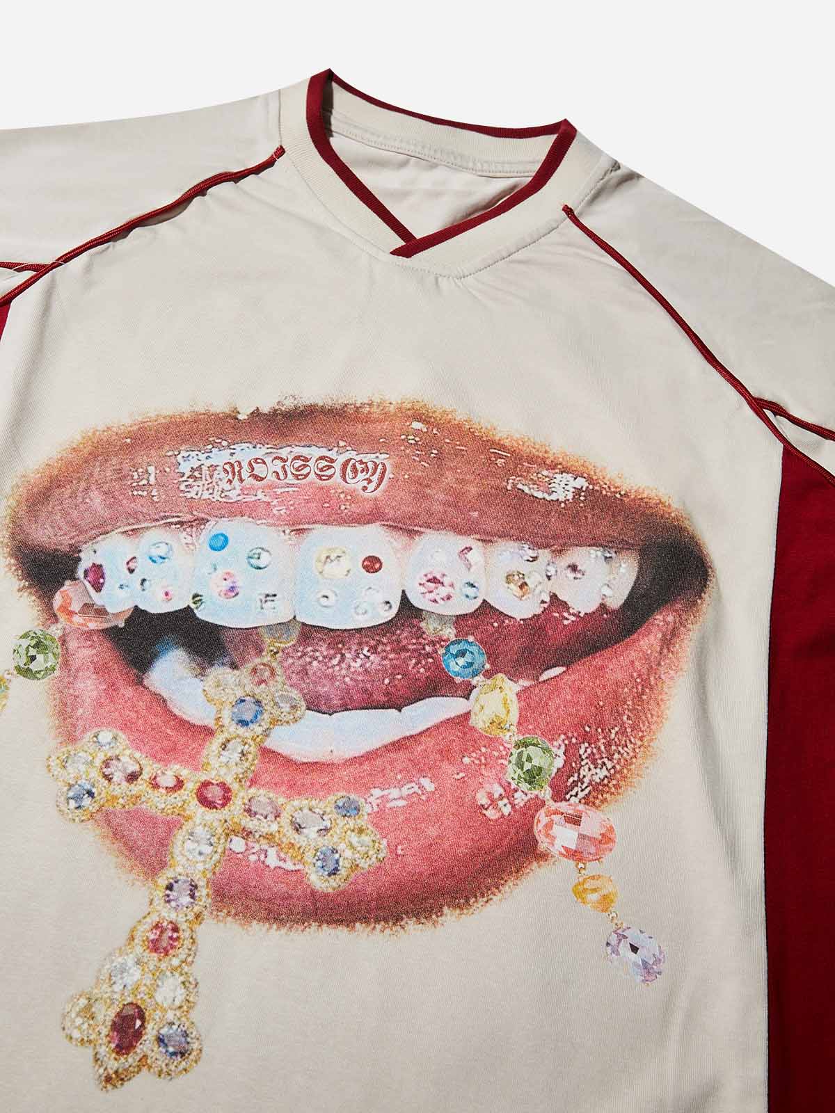 Diamond Teeth Cross Print T-shirt