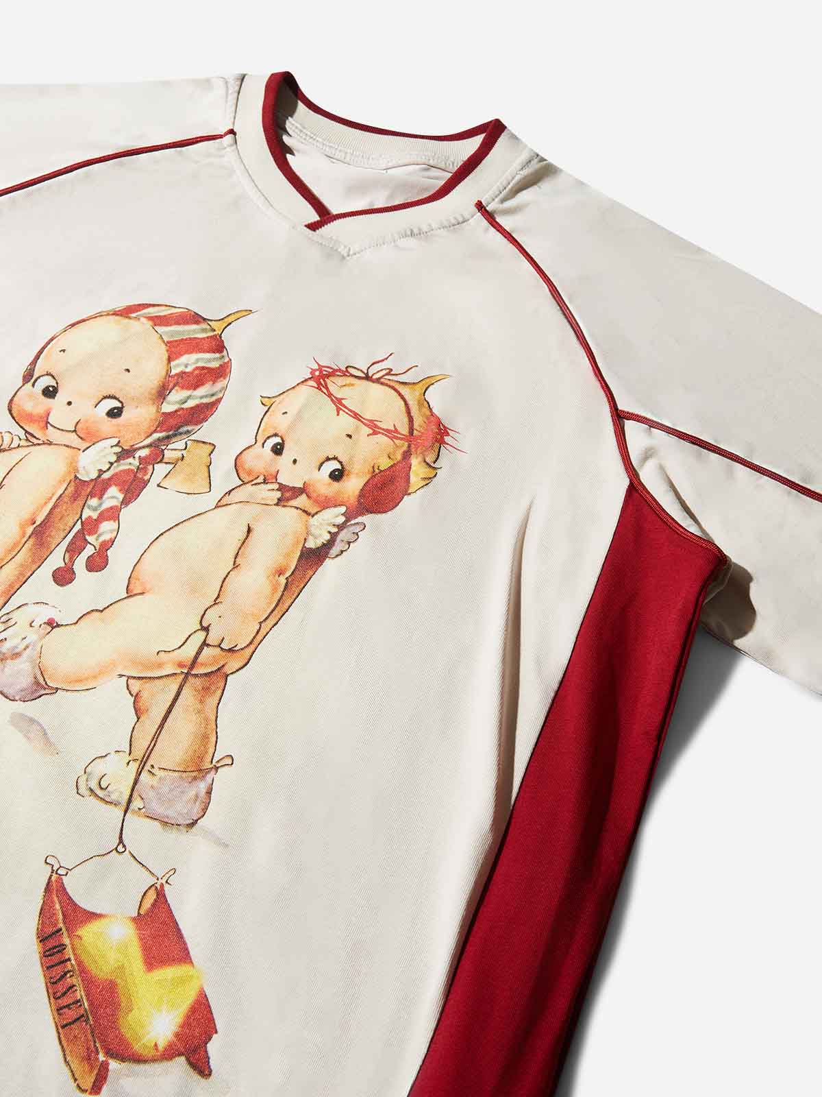 Cartoon Baby Red Striped Preppy Style Print T-shirt