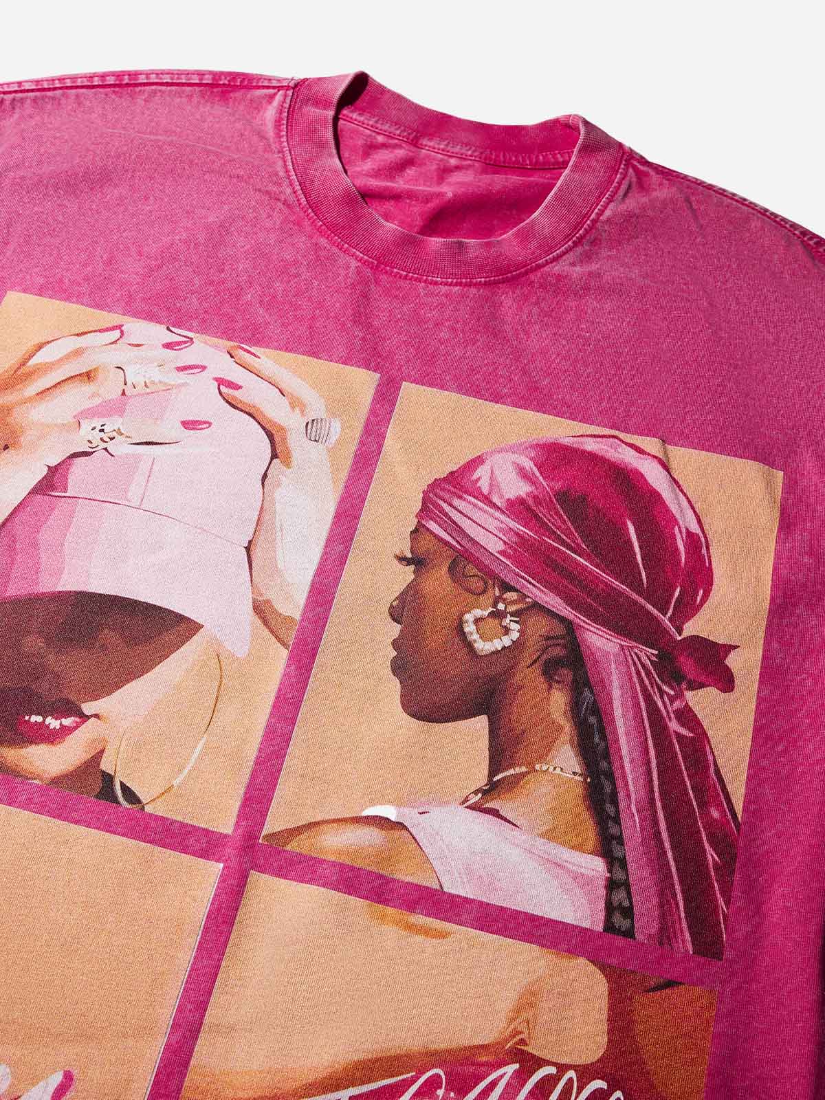 Art Collage Pink Washed Print T-shirt