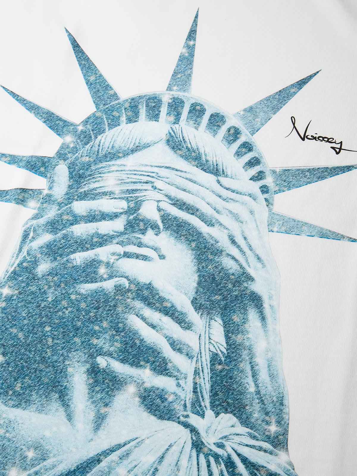 Boxy Oversized T-Shirt with Glittering Statue of Liberty Print