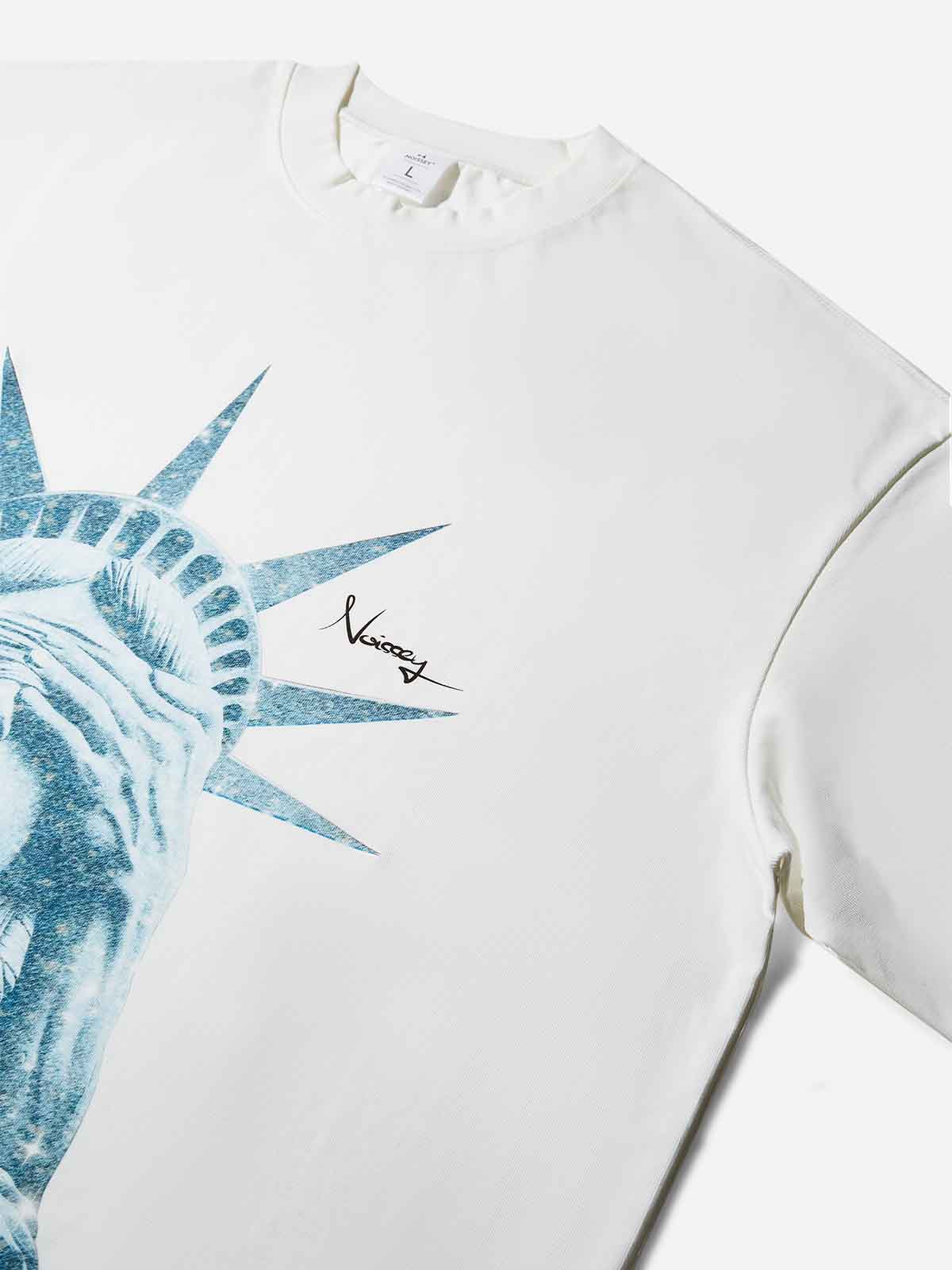 Boxy Oversized T-Shirt with Glittering Statue of Liberty Print