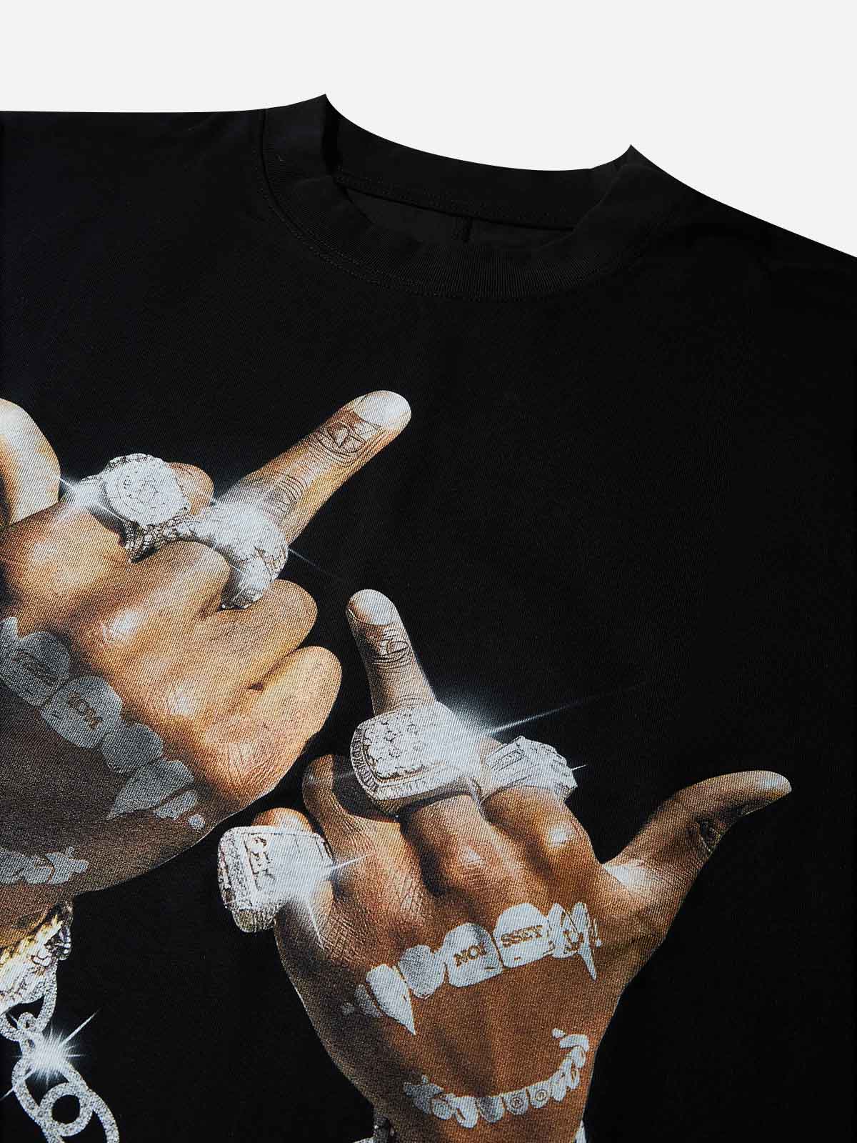 Oversized Batwing T-shirt with "Control power with Both Hands" Print