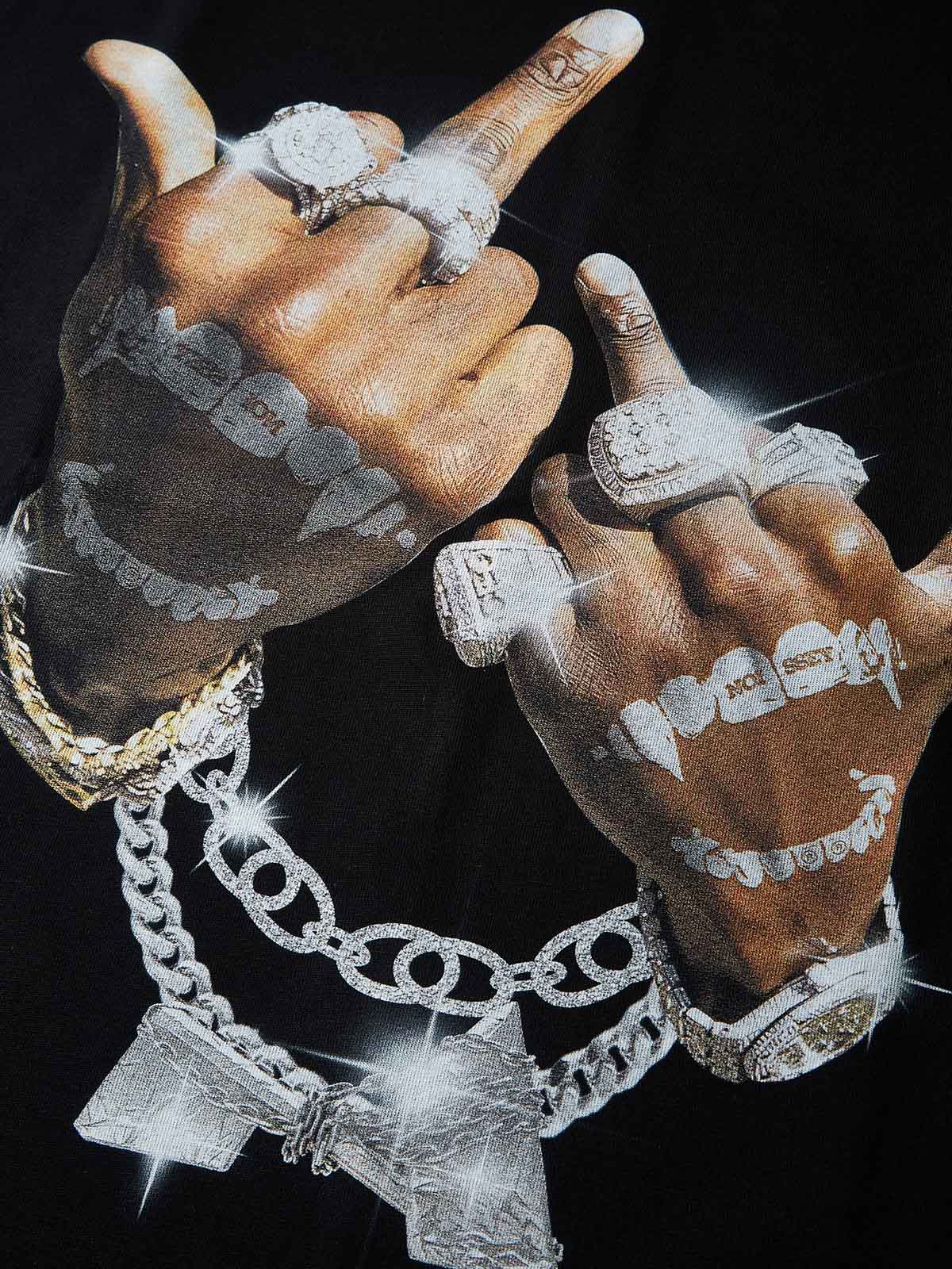 Oversized Batwing T-shirt with "Control power with Both Hands" Print