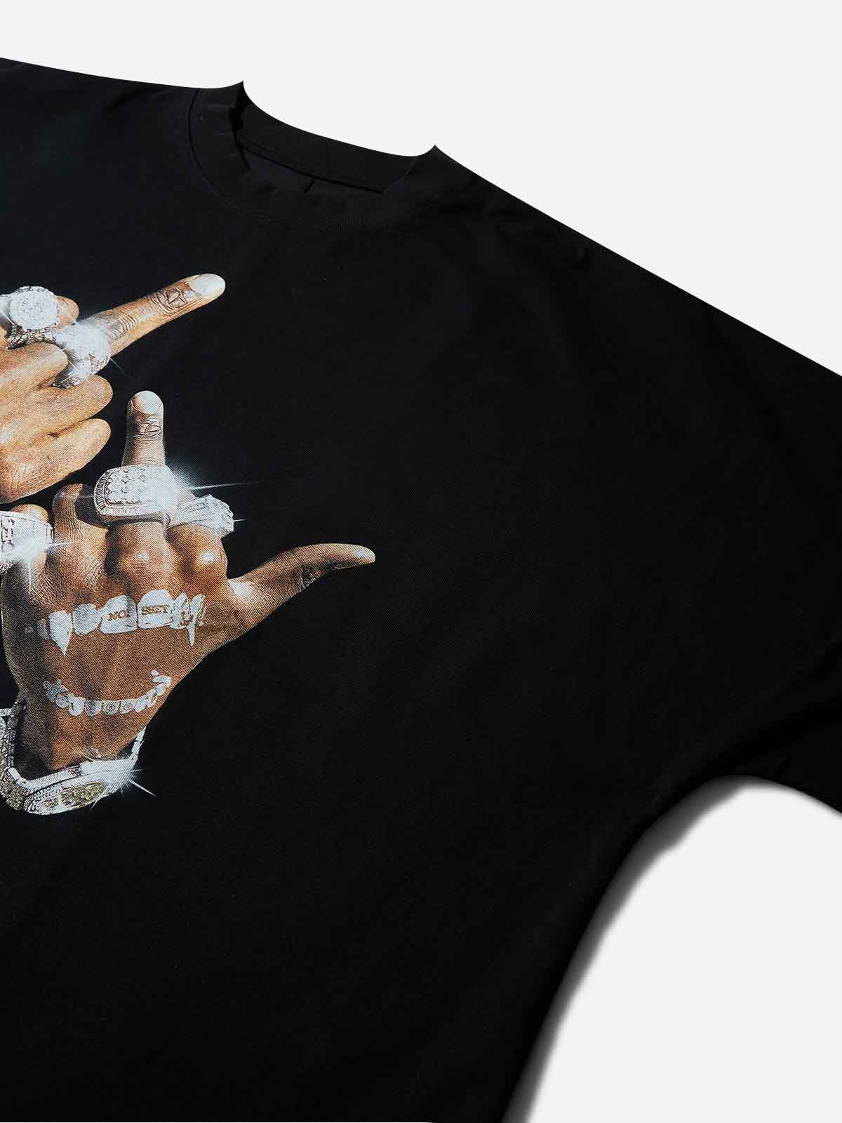 Oversized Batwing T-shirt with "Control power with Both Hands" Print