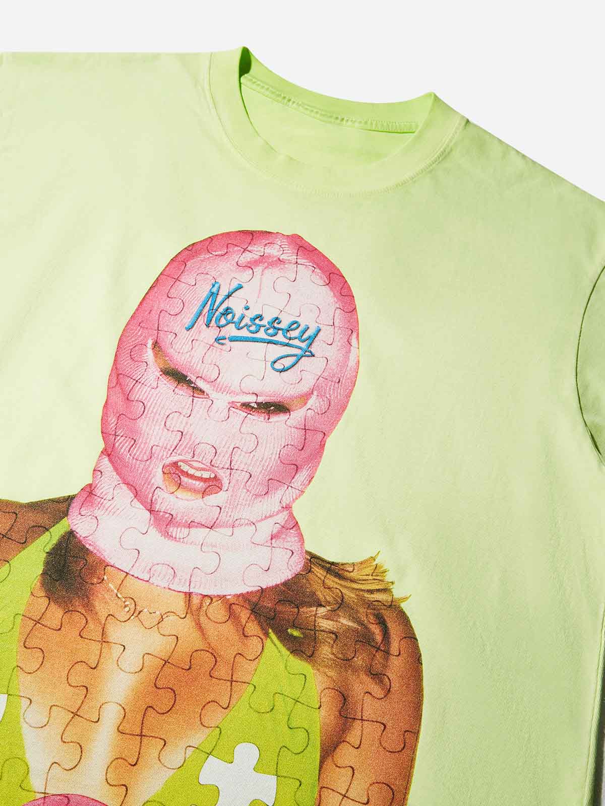 Puzzle-style balaclava printed washed T-shirt