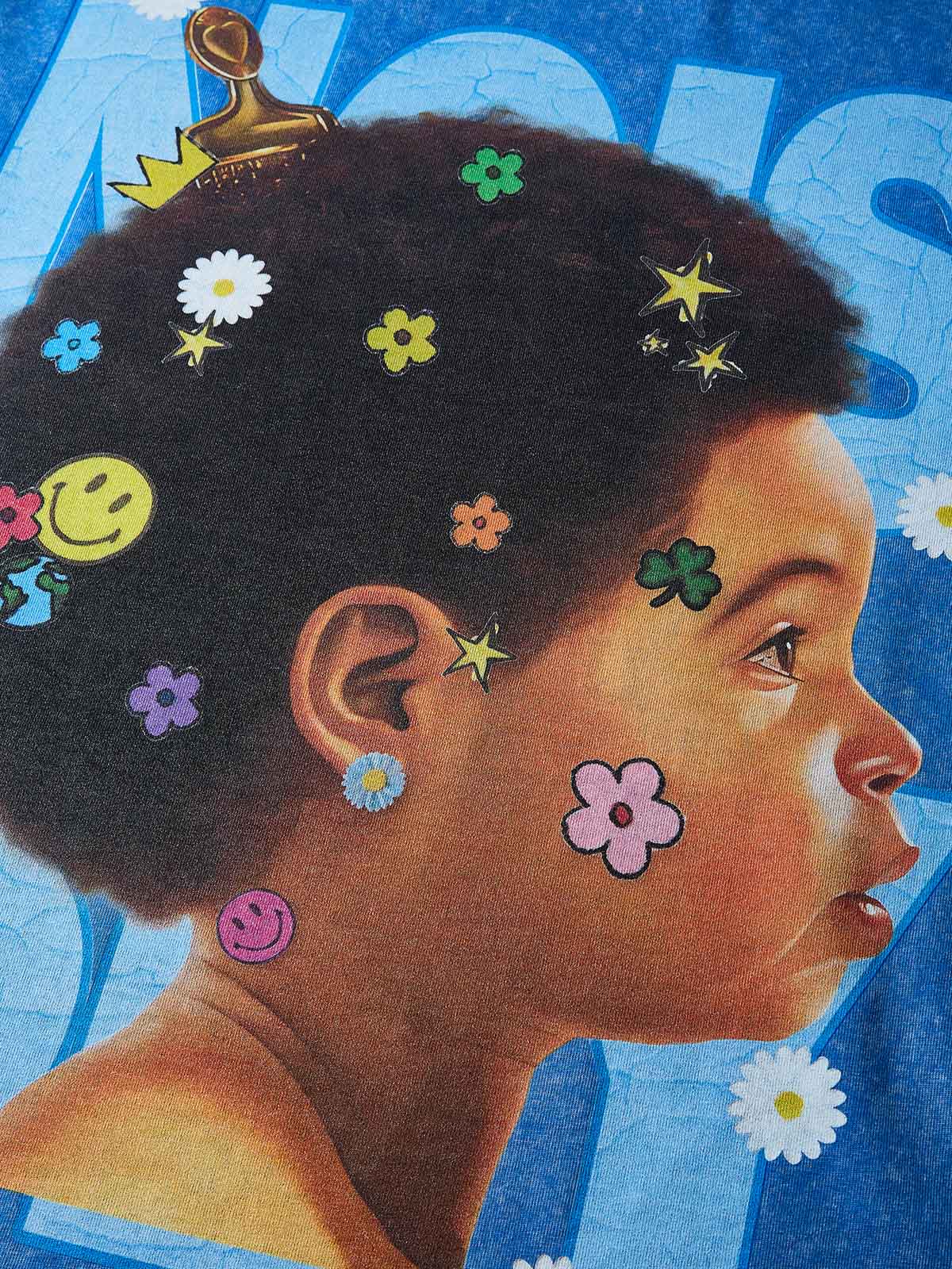 Kid-fun Washed Blue Printed T-shirt