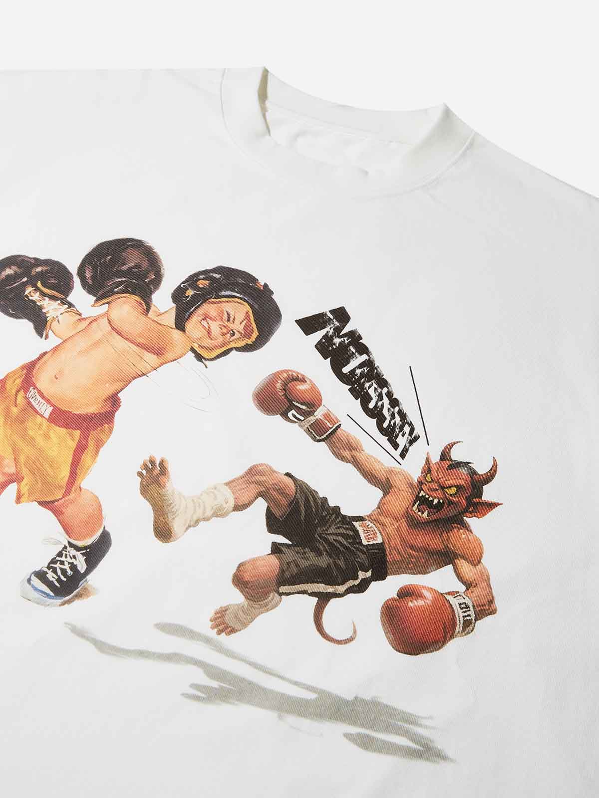 Boxy Oversized T-Shirt "One Punch!" Retro Illustration Print