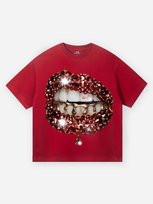 High quality Red Gem Sparkle Lip Print heavyweight T-shirt